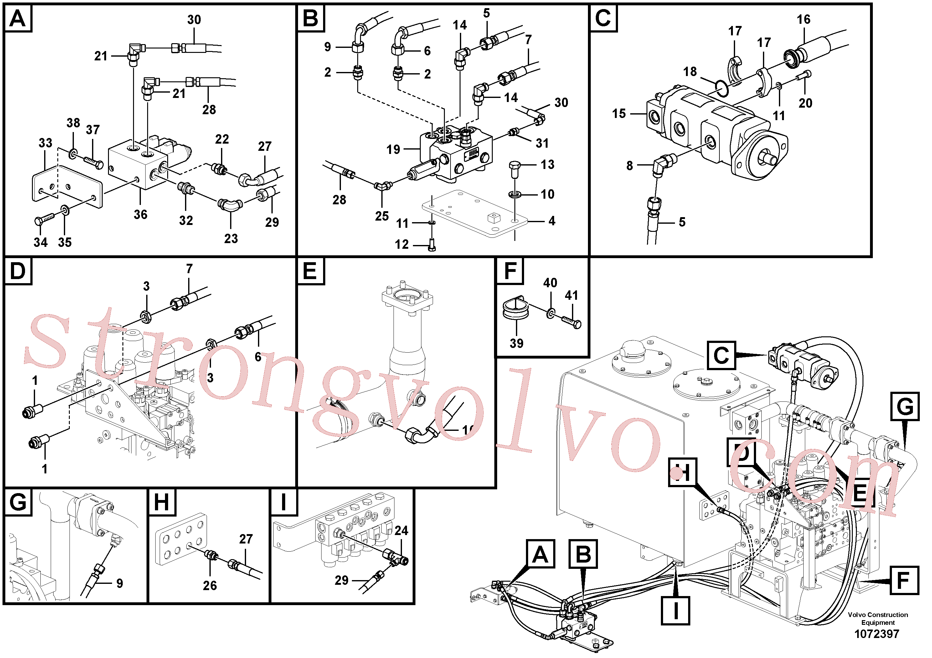 VOE938340 Volvo Hidráulica de serviço, inclinação e rotor na estrutura superior(1072397 Montagem)