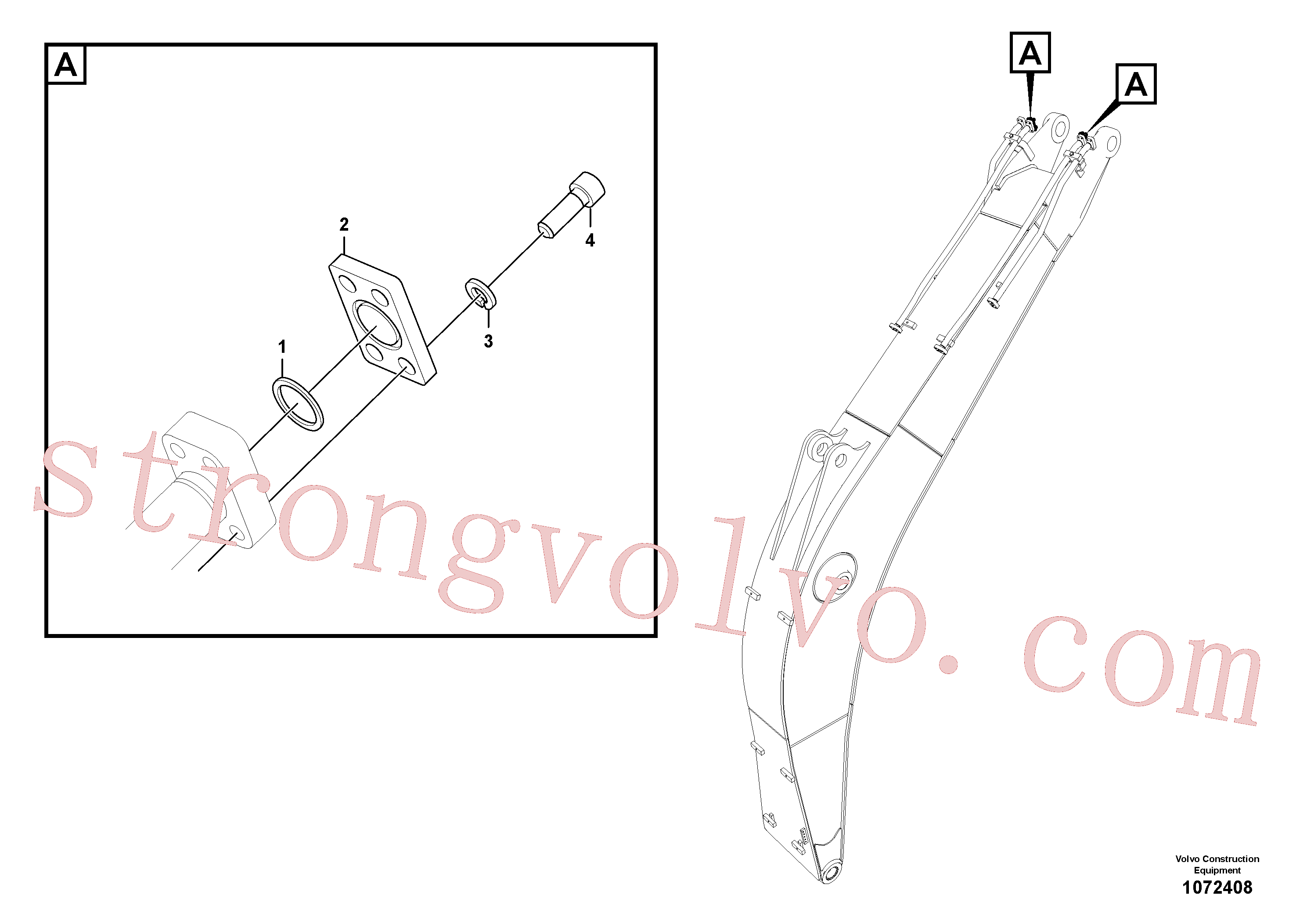 VOE14531121 Volvo Hidráulica de serviço, cilindro do braço de afundamento na lança.(1072408 Montagem)