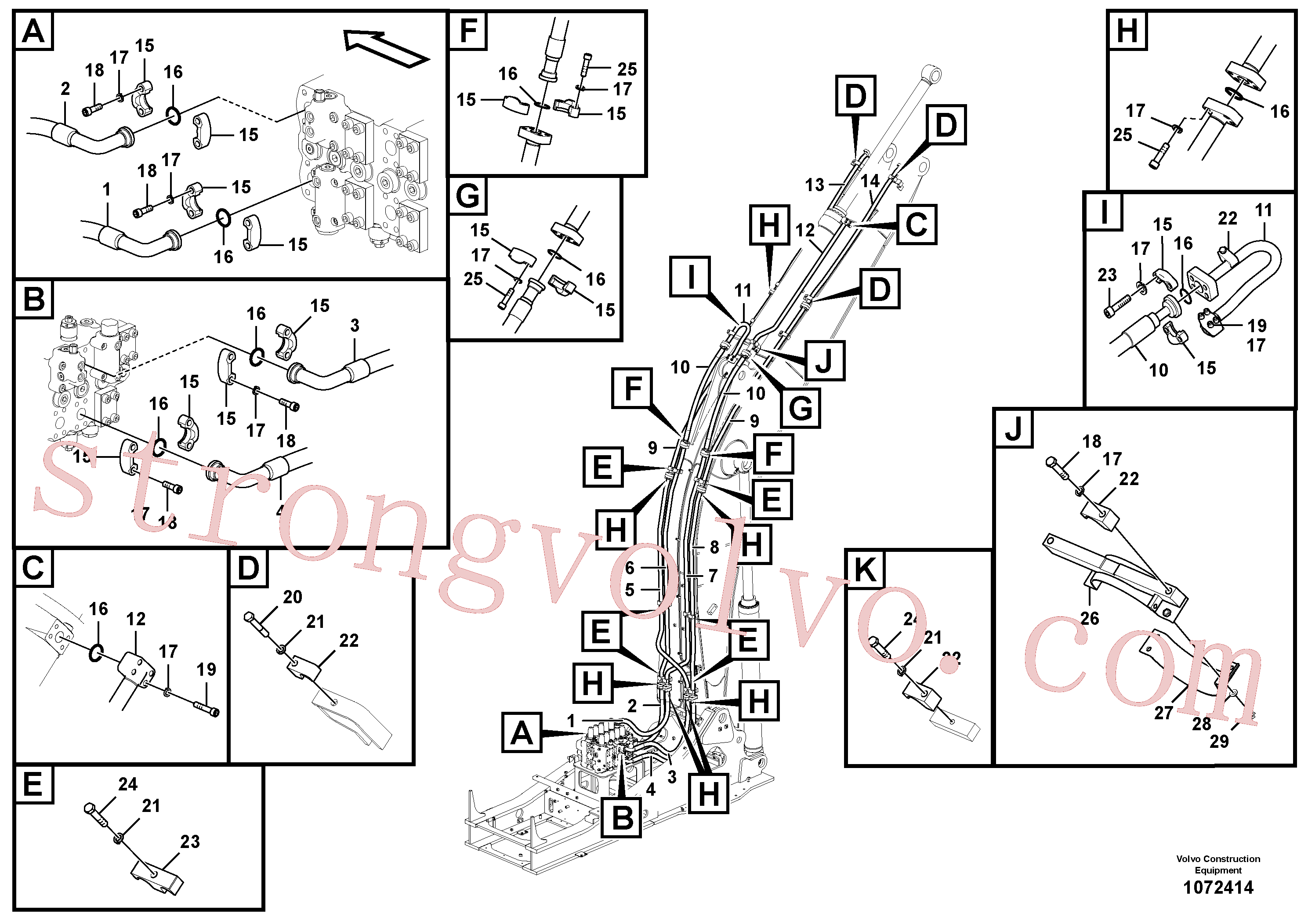 VOE14501866 Volvo Hidráulica de serviço, cilindro do braço de afundamento na lança.(1072414 Montagem)