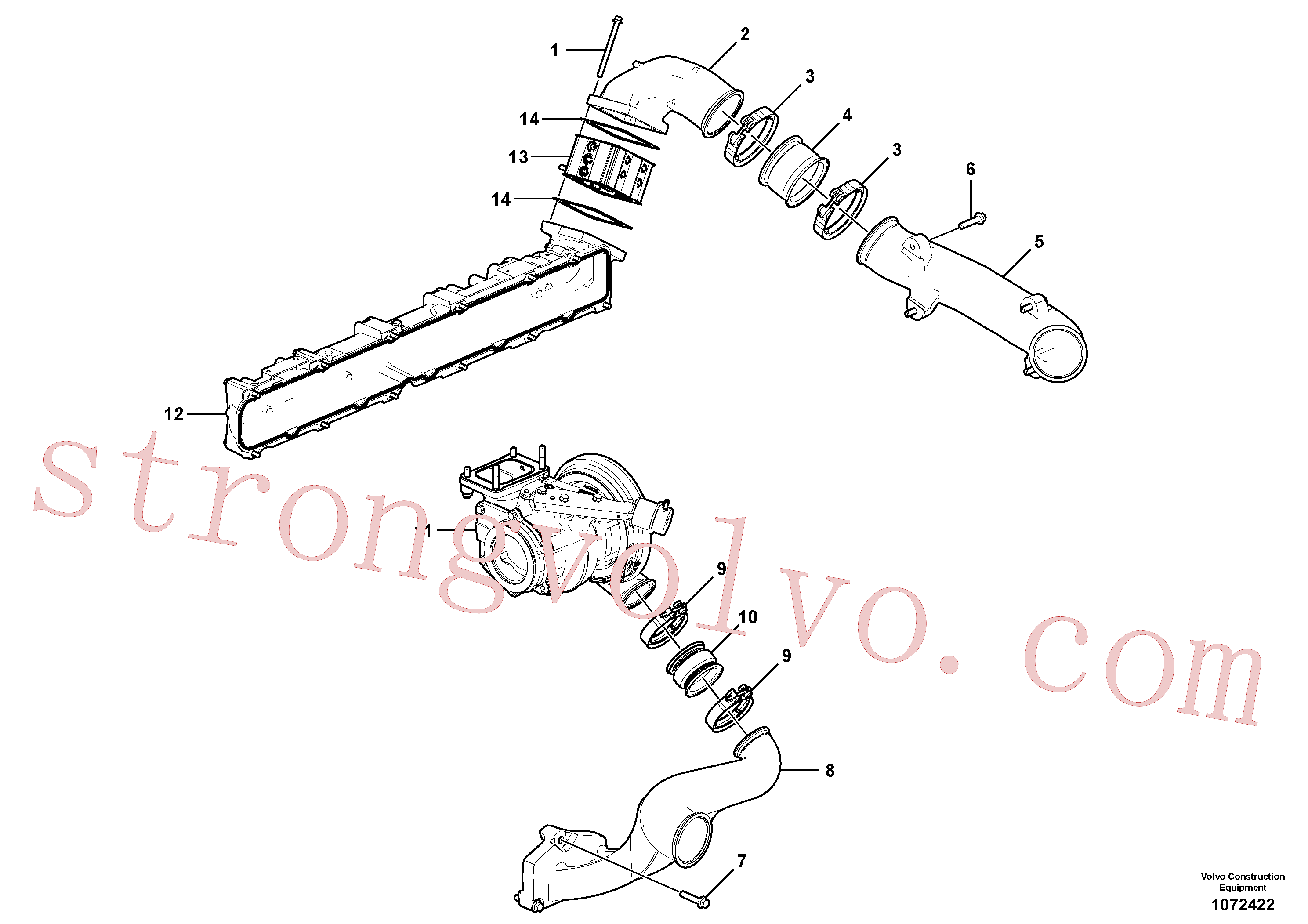 VOE968163 Volvo Arrefecedor de ar comprimido, tubagem(1072422 Montagem)