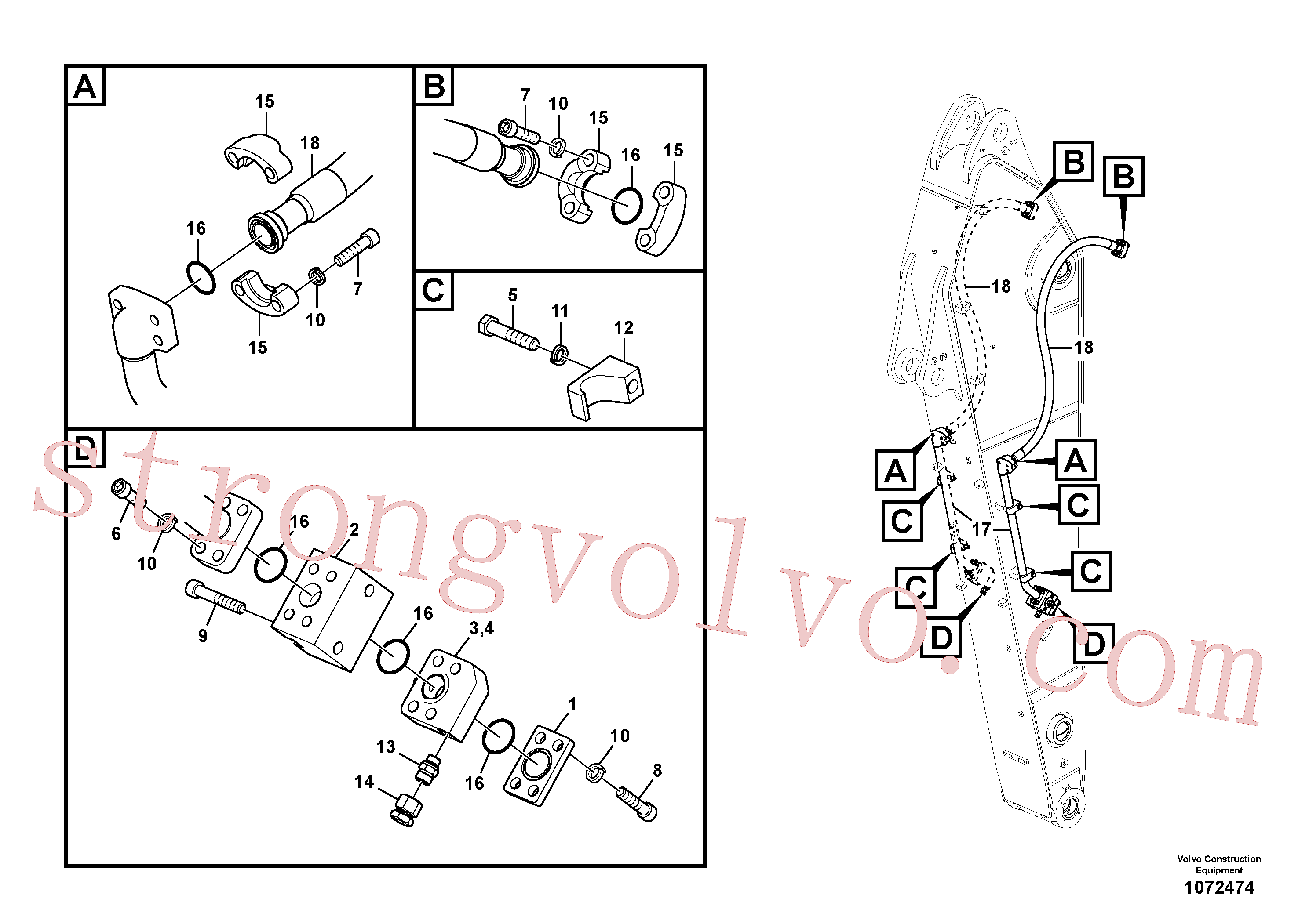 VOE14538874 Volvo Hidráulica de serviço, martelo e cortador para braço de afundamento(1072474 Montagem)