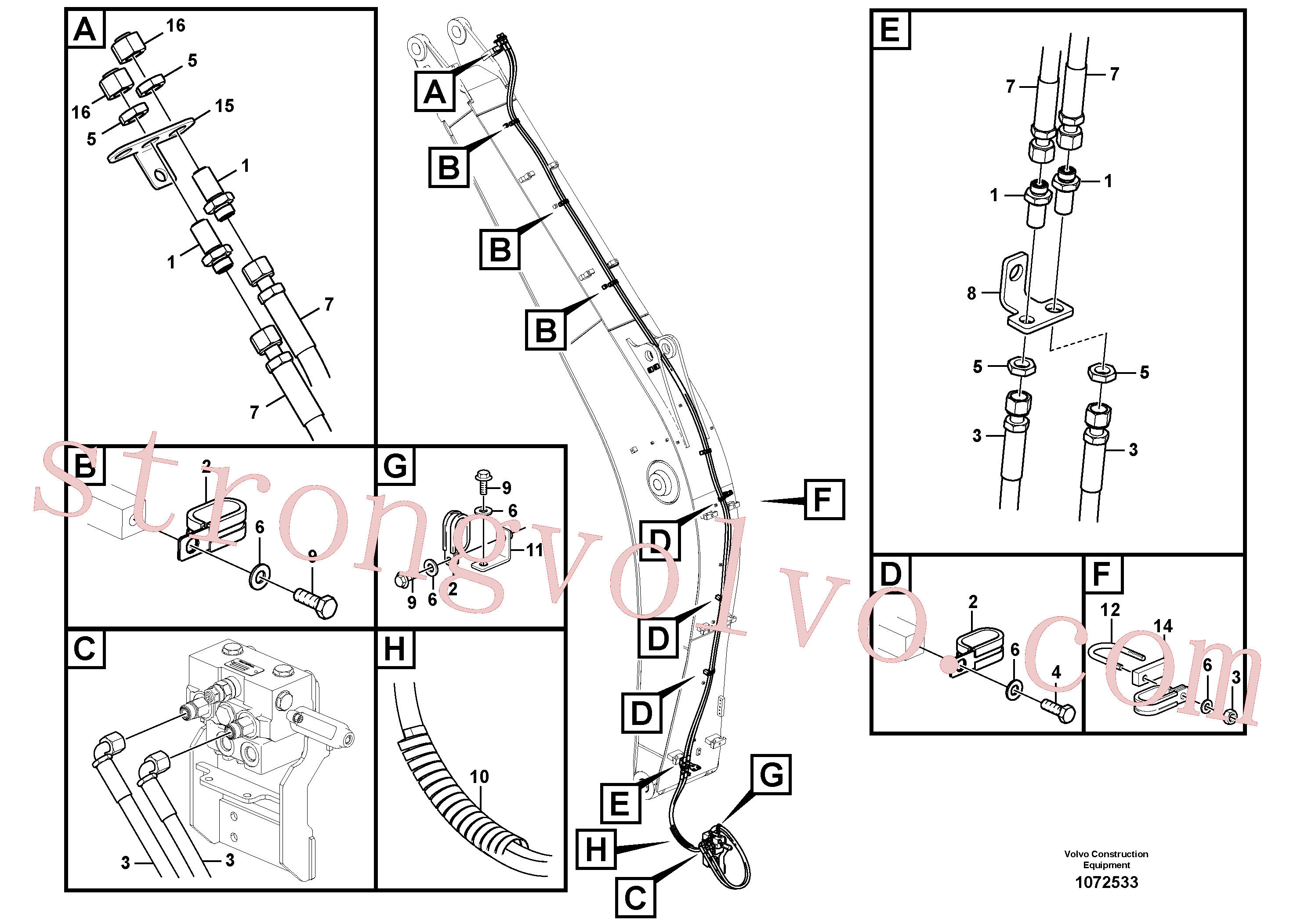 VOE14717636 Volvo Hidráulica de serviço, inclinação e rotor na lança(1072533 Montagem)