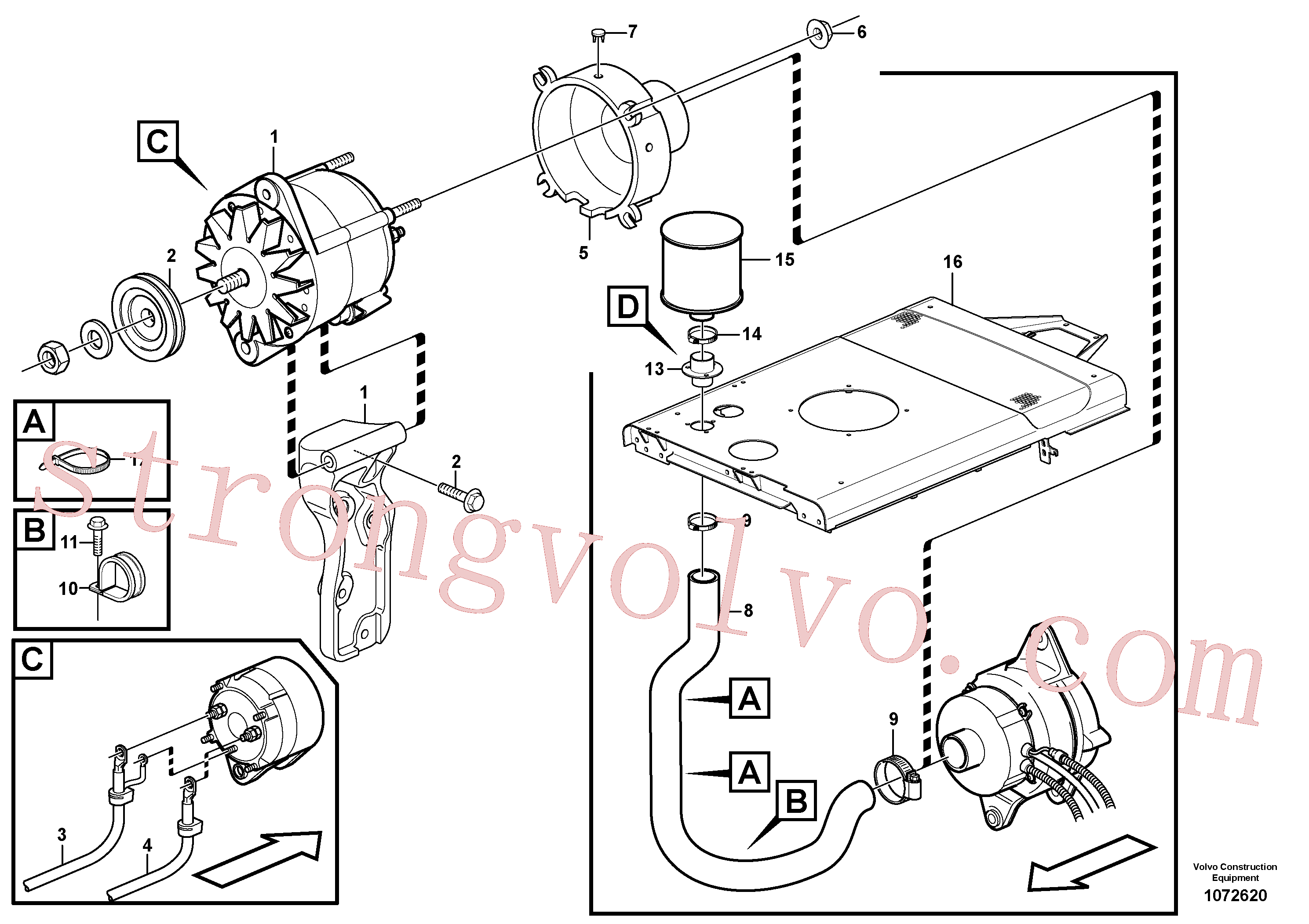 VOE949902 Volvo Alternador com detalhes de montagem(1072620 Montagem)
