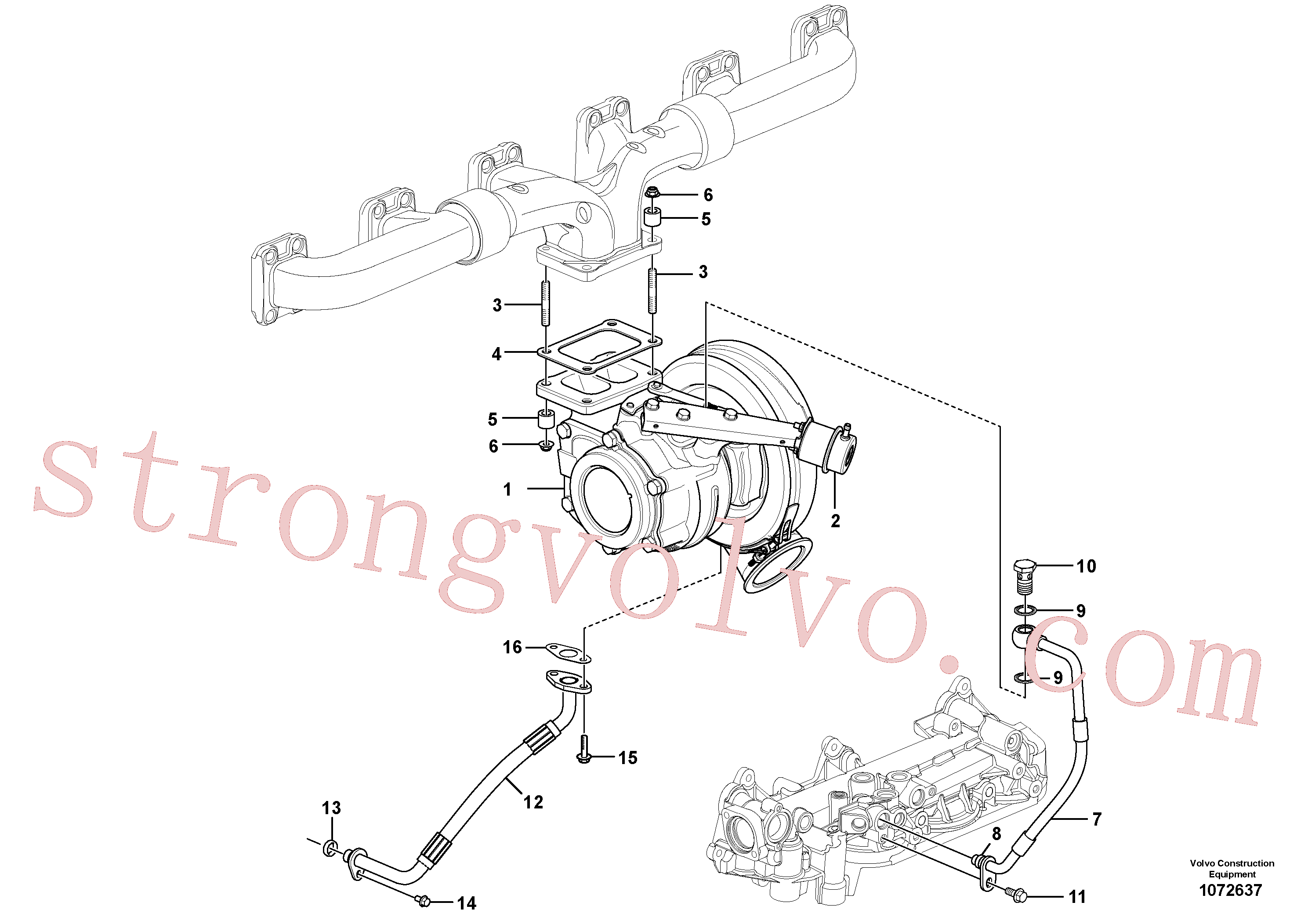 VOE994445 Volvo Turbocompressor com acessórios(1072637 Montagem)