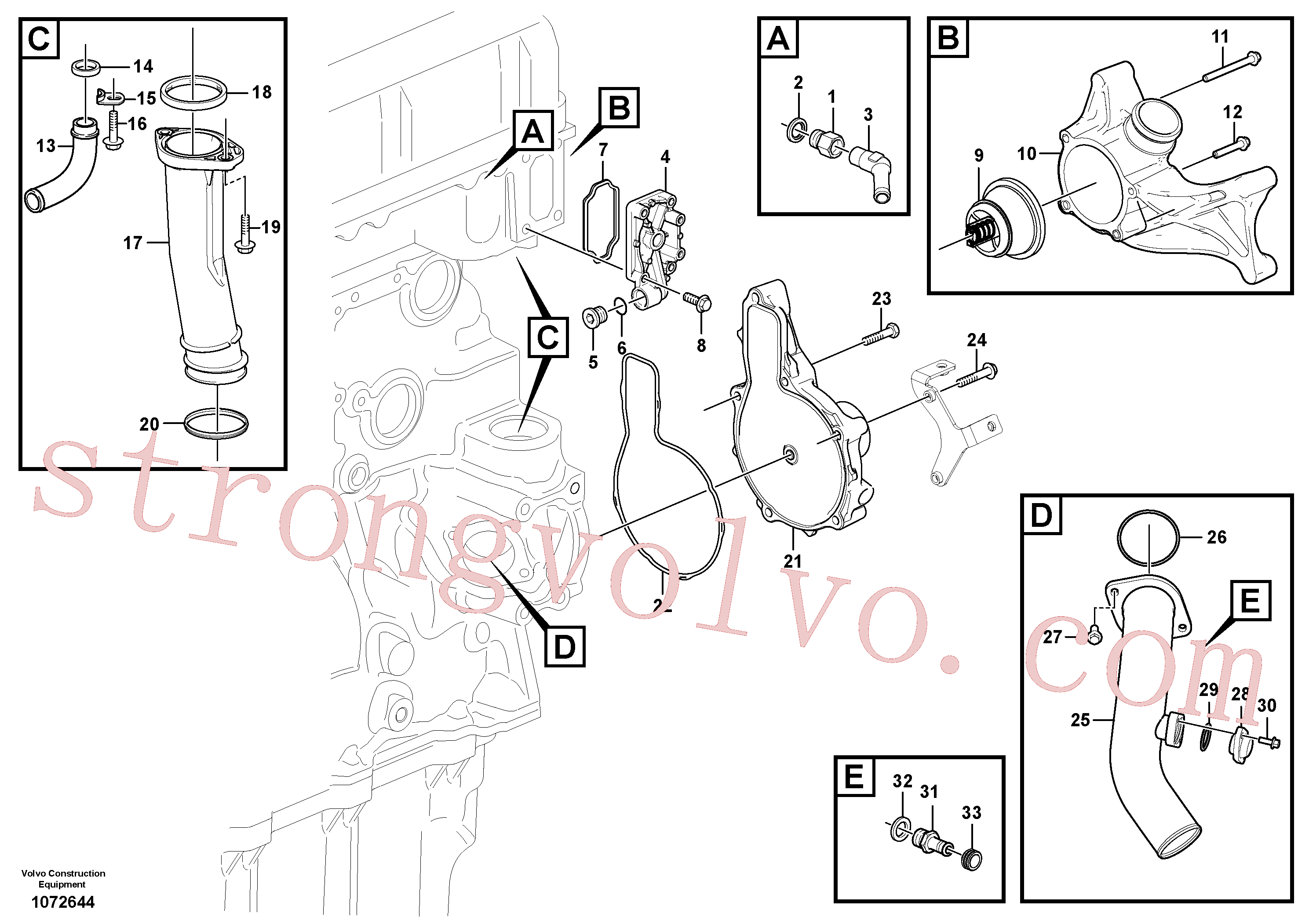 VOE984725 Volvo Alojamento do termóstato e da bomba de água(1072644 Montagem)