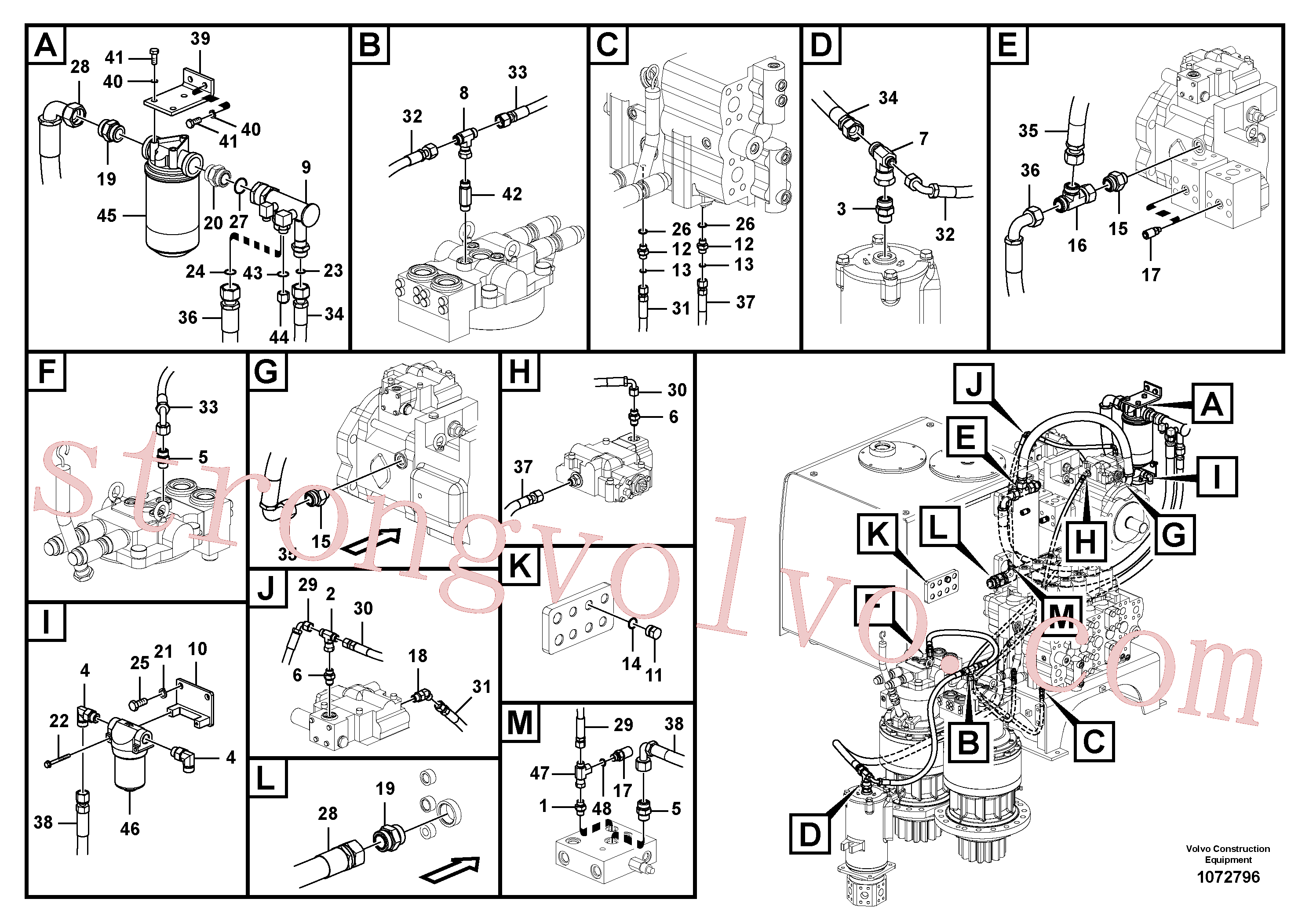 VOE14538873 Volvo Sistema servomotor, suporte do filtro e tubagem da bomba(1072796 Montagem)