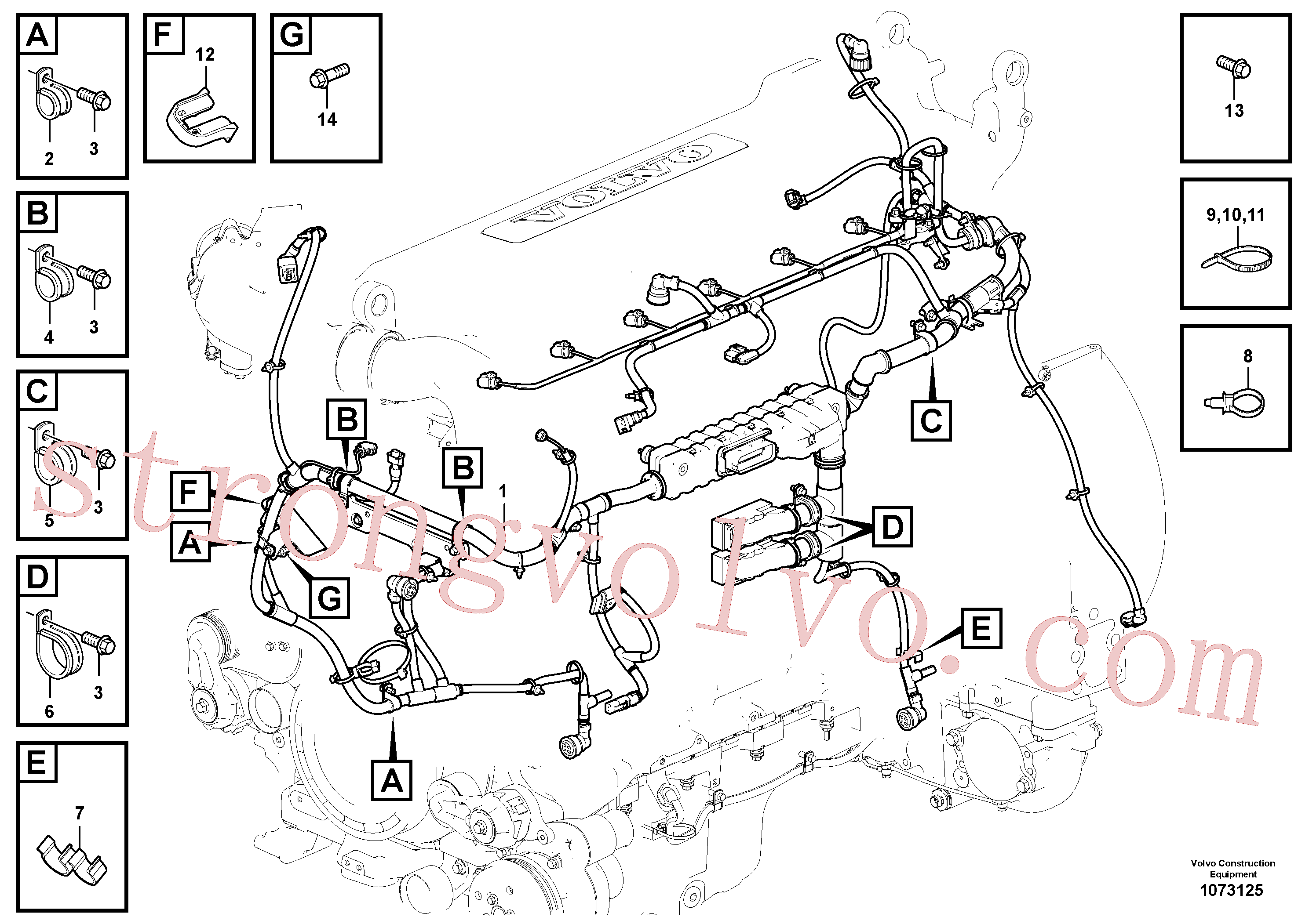 VOE993652 Volvo Cablagem, motor(1073125 Montagem)