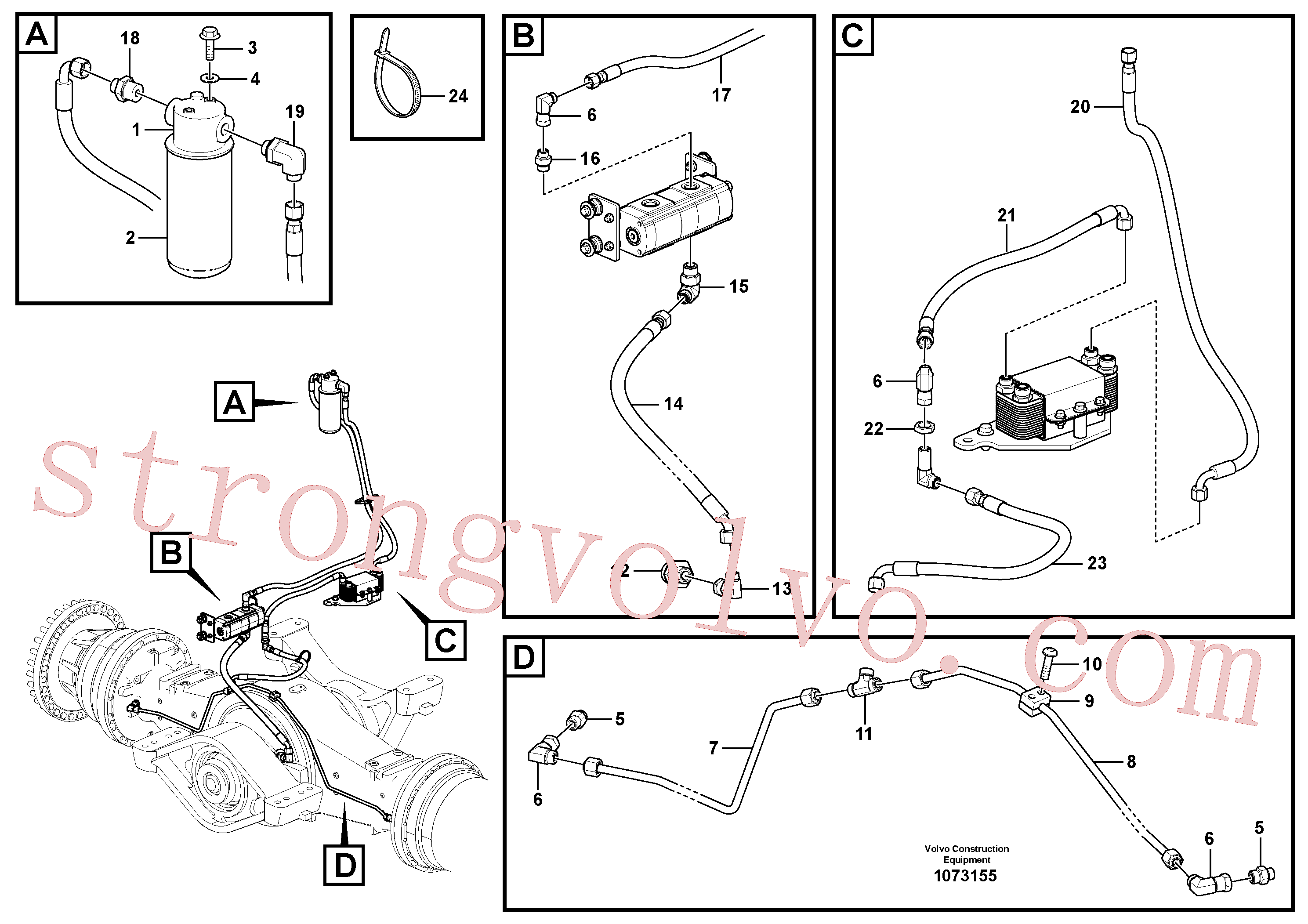 VOE936733 Volvo Refrigerador de óleo, atrás, circuito da bomba.(1073155 Montagem)
