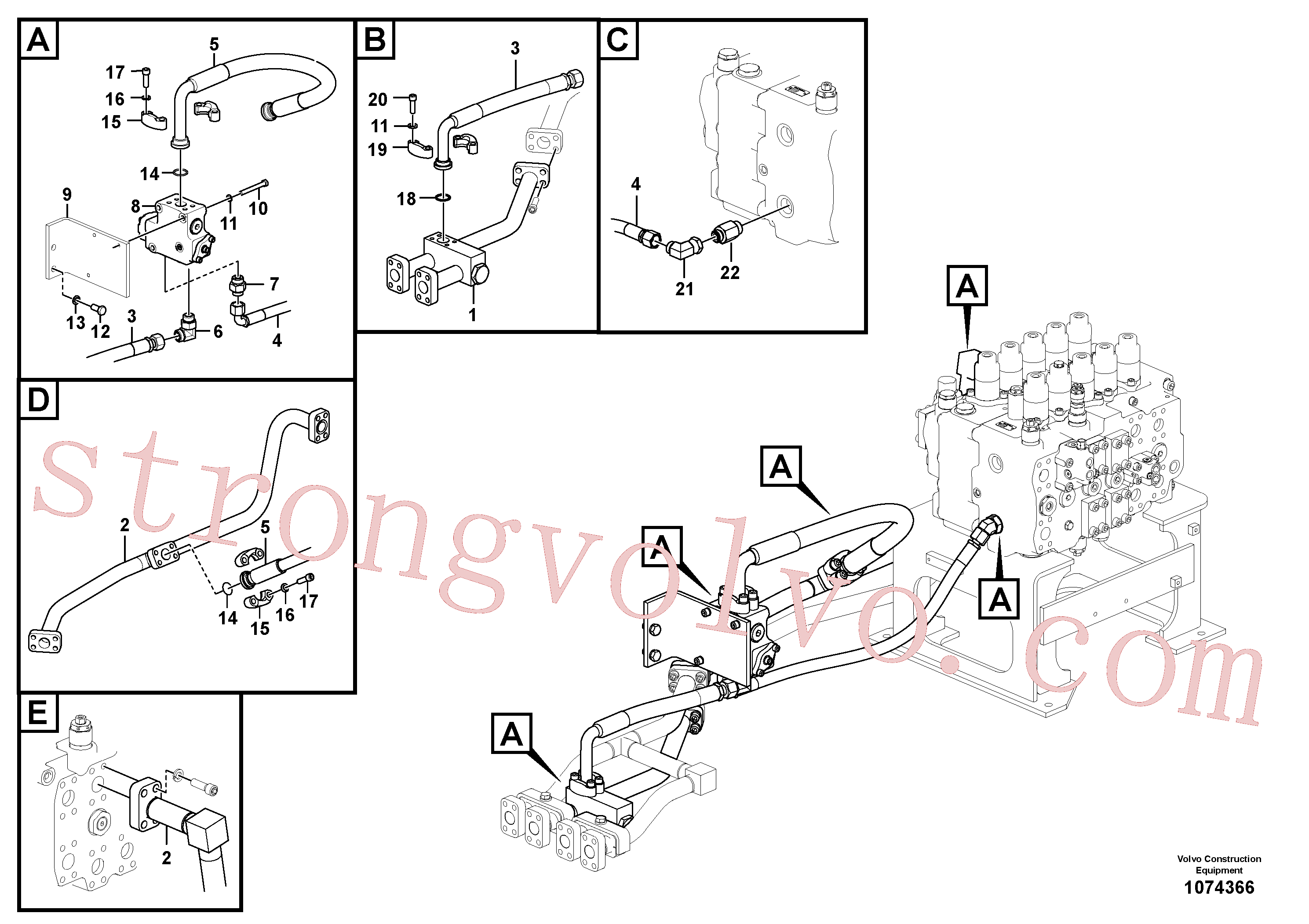VOE14627882 Volvo Sistema hidráulico, válvula de comando da lança e articulação(1074366 Montagem)