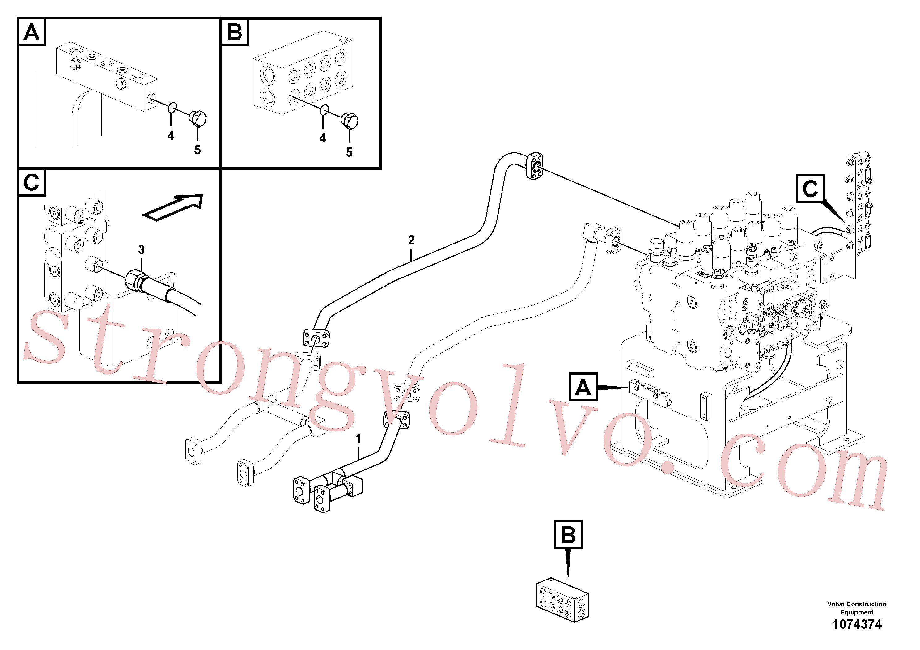 VOE938307 Volvo Sistema hidráulico, válvula de comando da lança e articulação(1074374 Montagem)