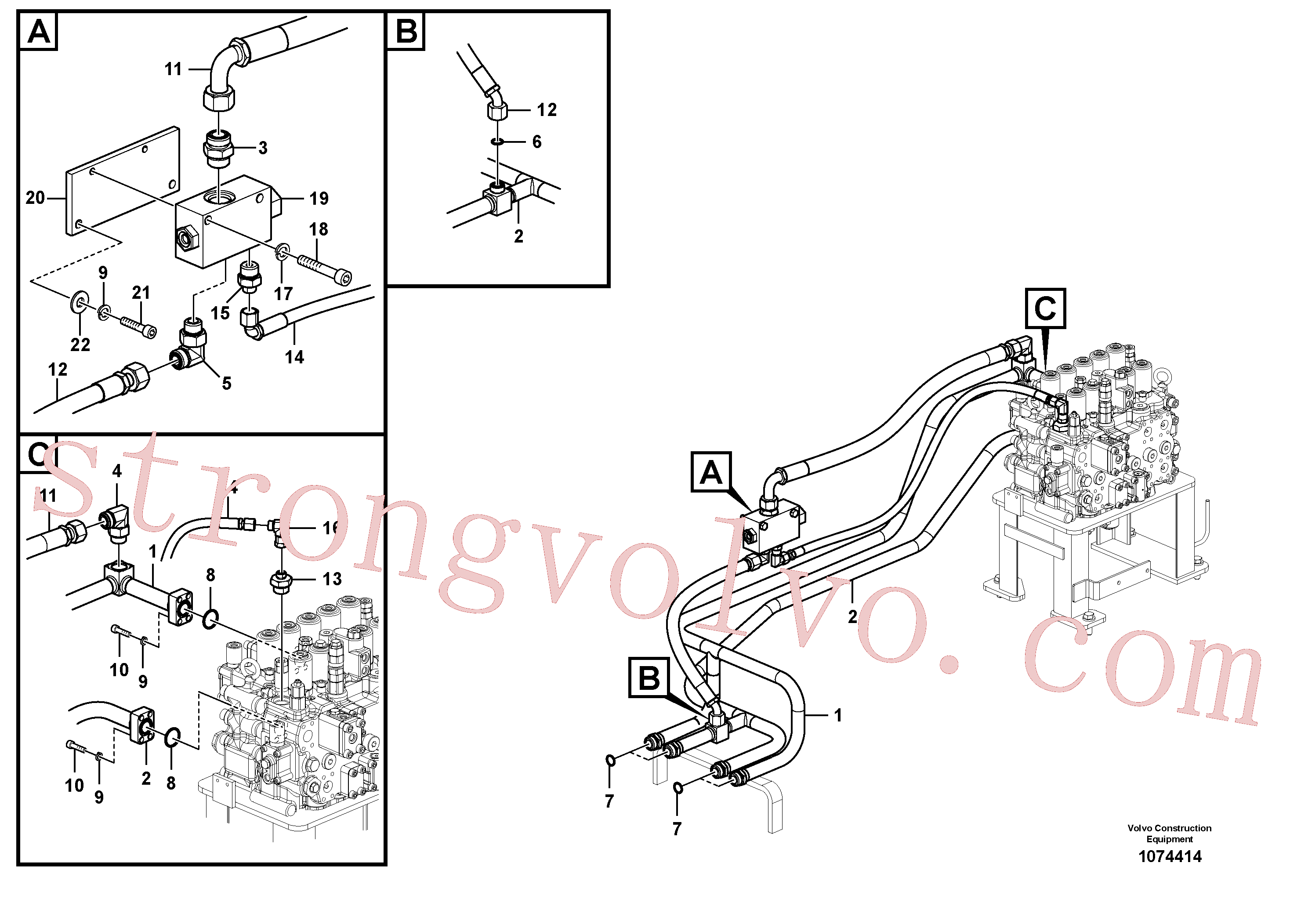 VOE938183 Volvo Sistema hidráulico, válvula de comando da lança e articulação(1074414 Montagem)