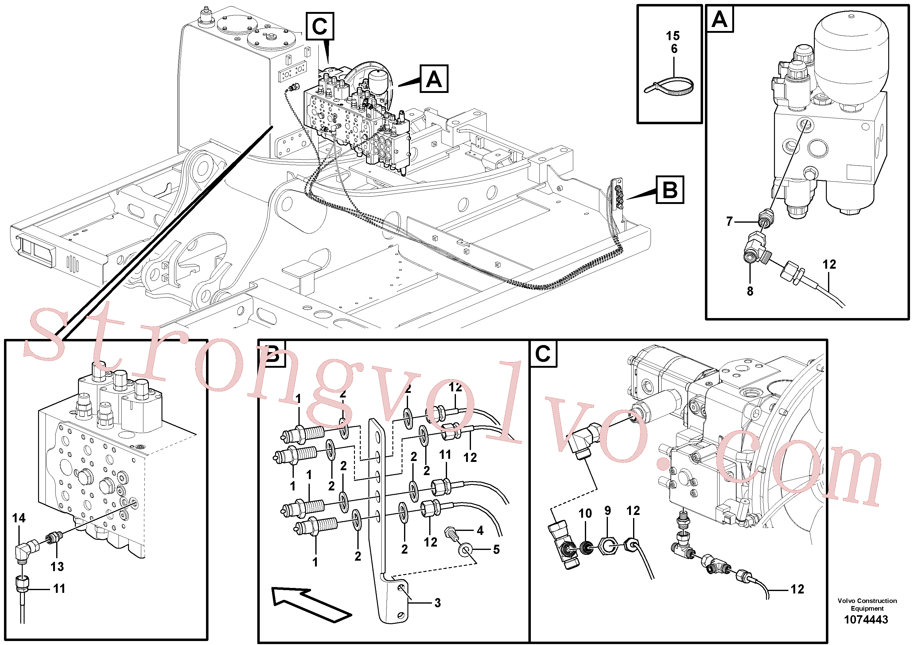VOE992057 Volvo Sistema servo-hidráulico, manga de ensaio(1074443 Montagem)