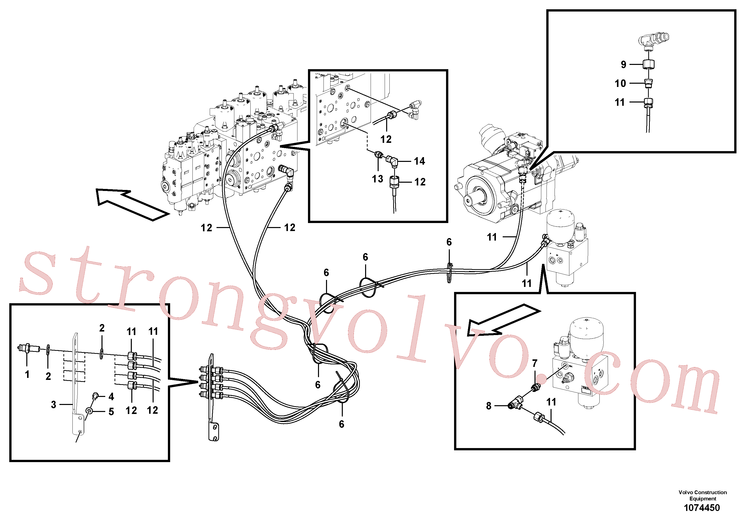 VOE14370737 Volvo Sistema servo-hidráulico, manga de ensaio(1074450 Montagem)