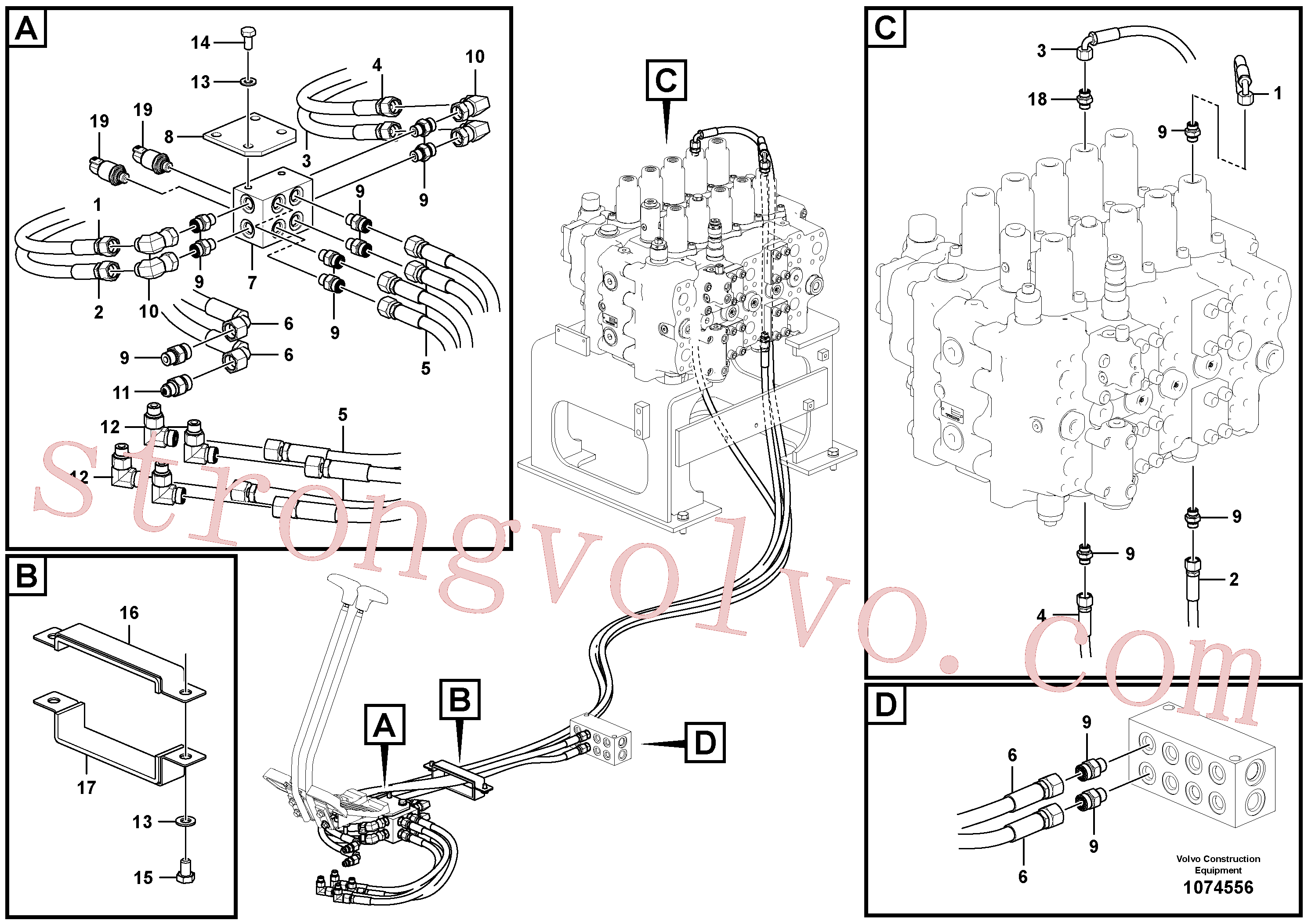 VOE15103830 Volvo Sistema servomotor, válvula de comando para válvula solenóide(1074556 Montagem)
