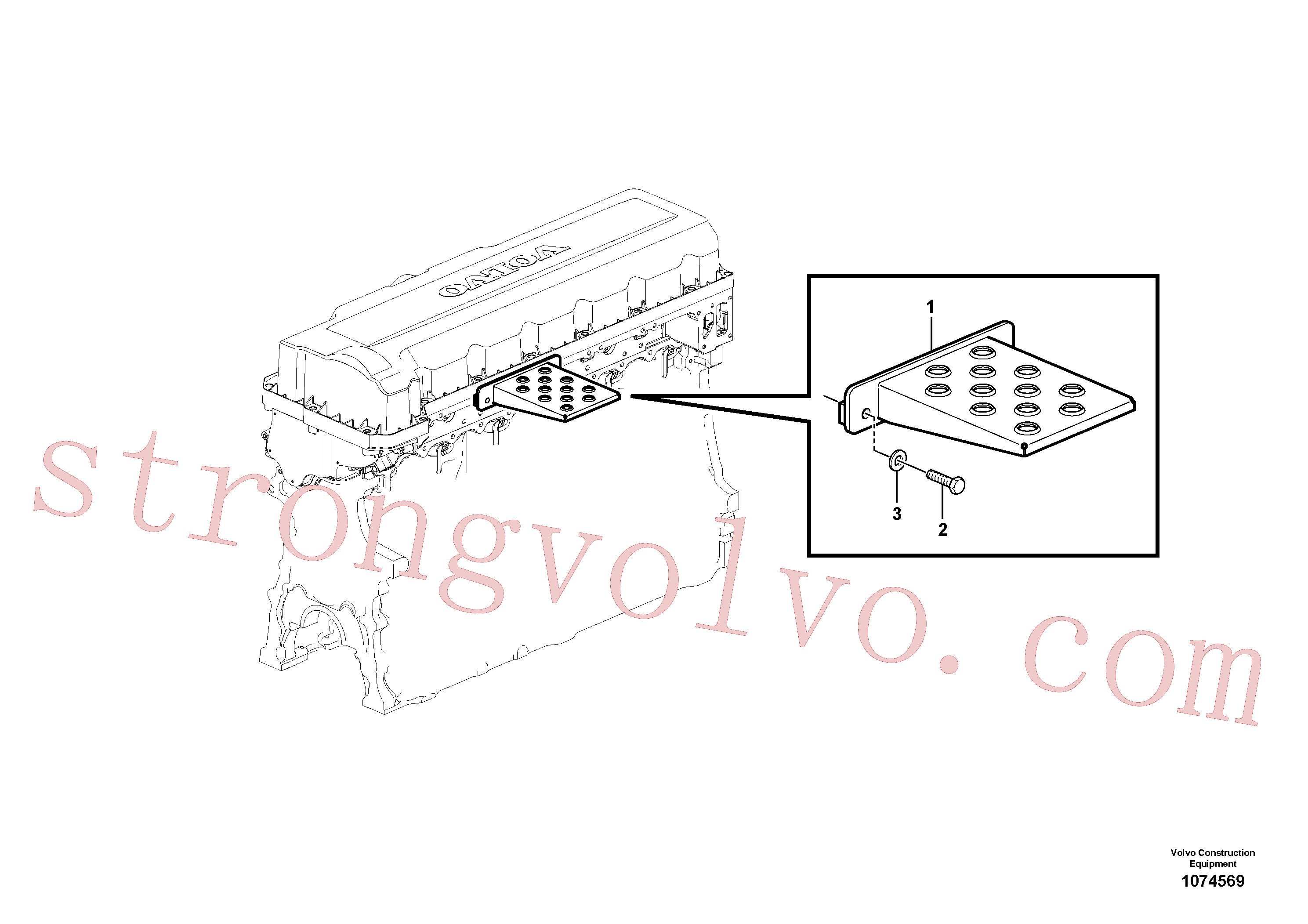 VOE993025 Volvo Degraus, espaço do motor(1074569 Montagem)