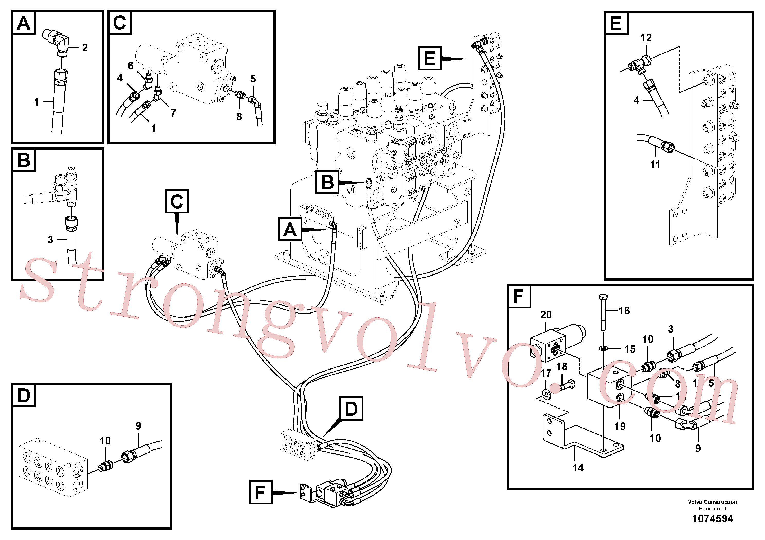 VOE937795 Volvo Sistema servomotor, válvula de comando para válvula solenóide(1074594 Montagem)