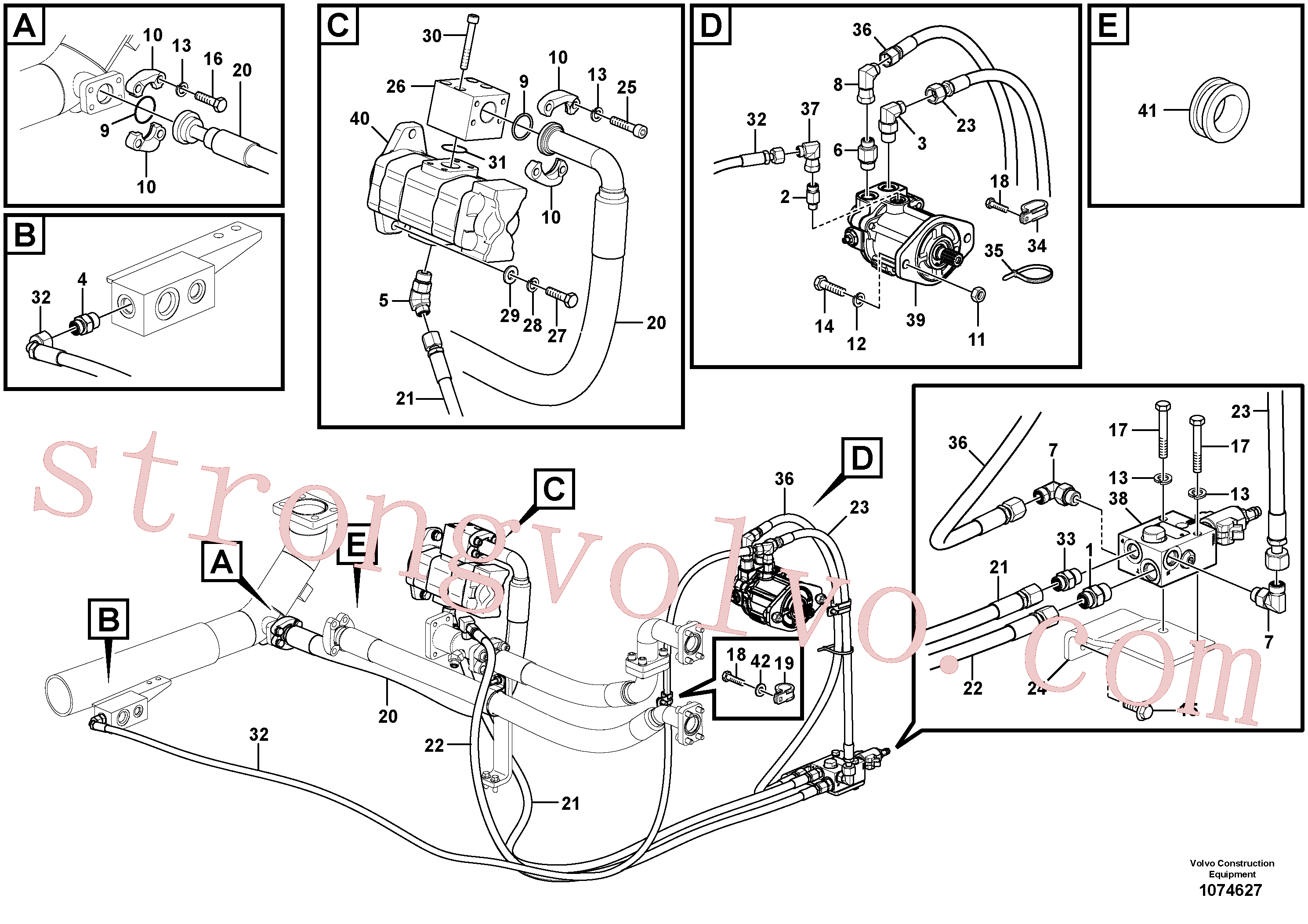 VOE938145 Volvo Sistema hidráulico, sistema refrigerante do óleo(1074627 Montagem)