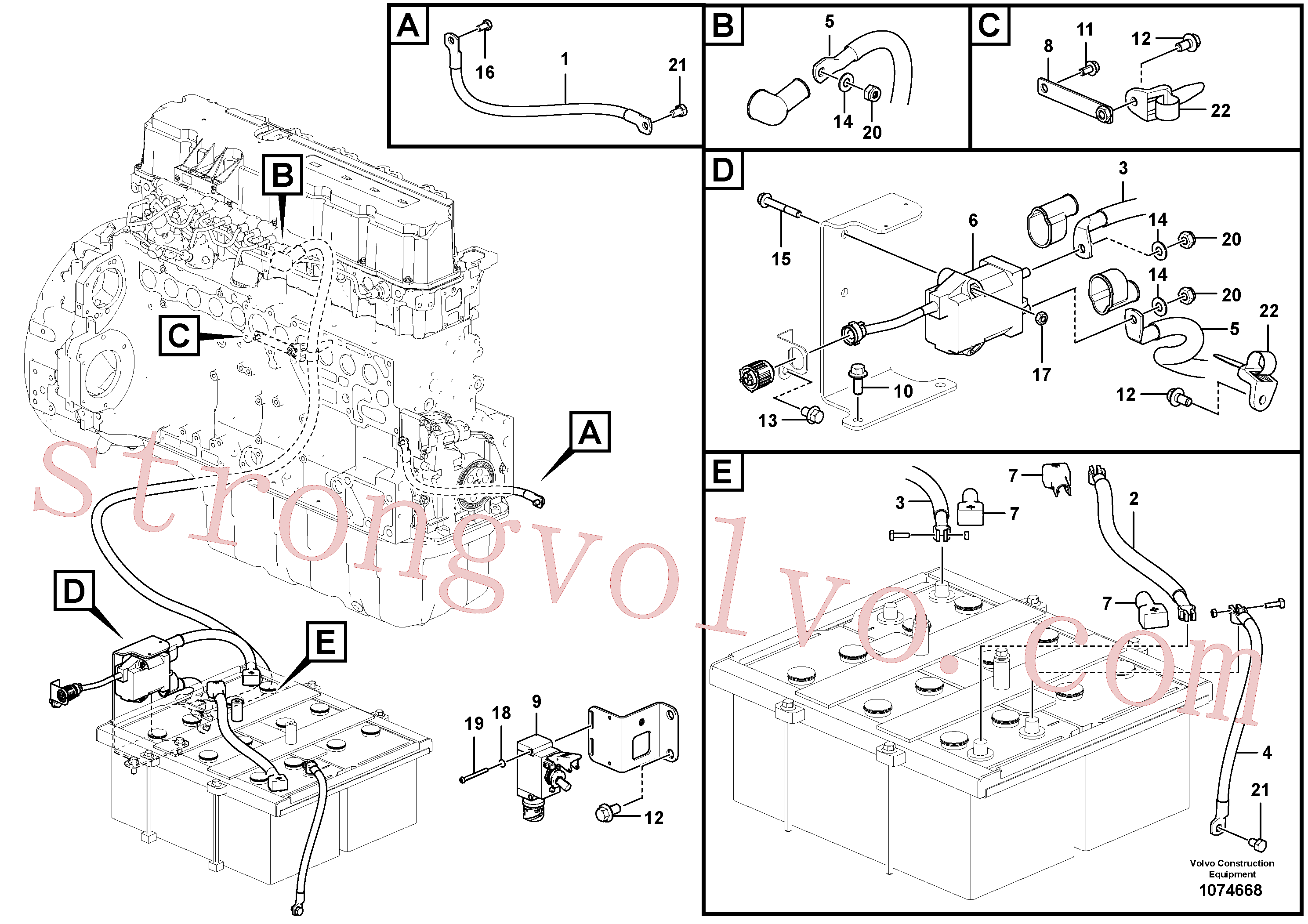 VOE60111875 Volvo Cabos, bateria(1074668 Montagem)