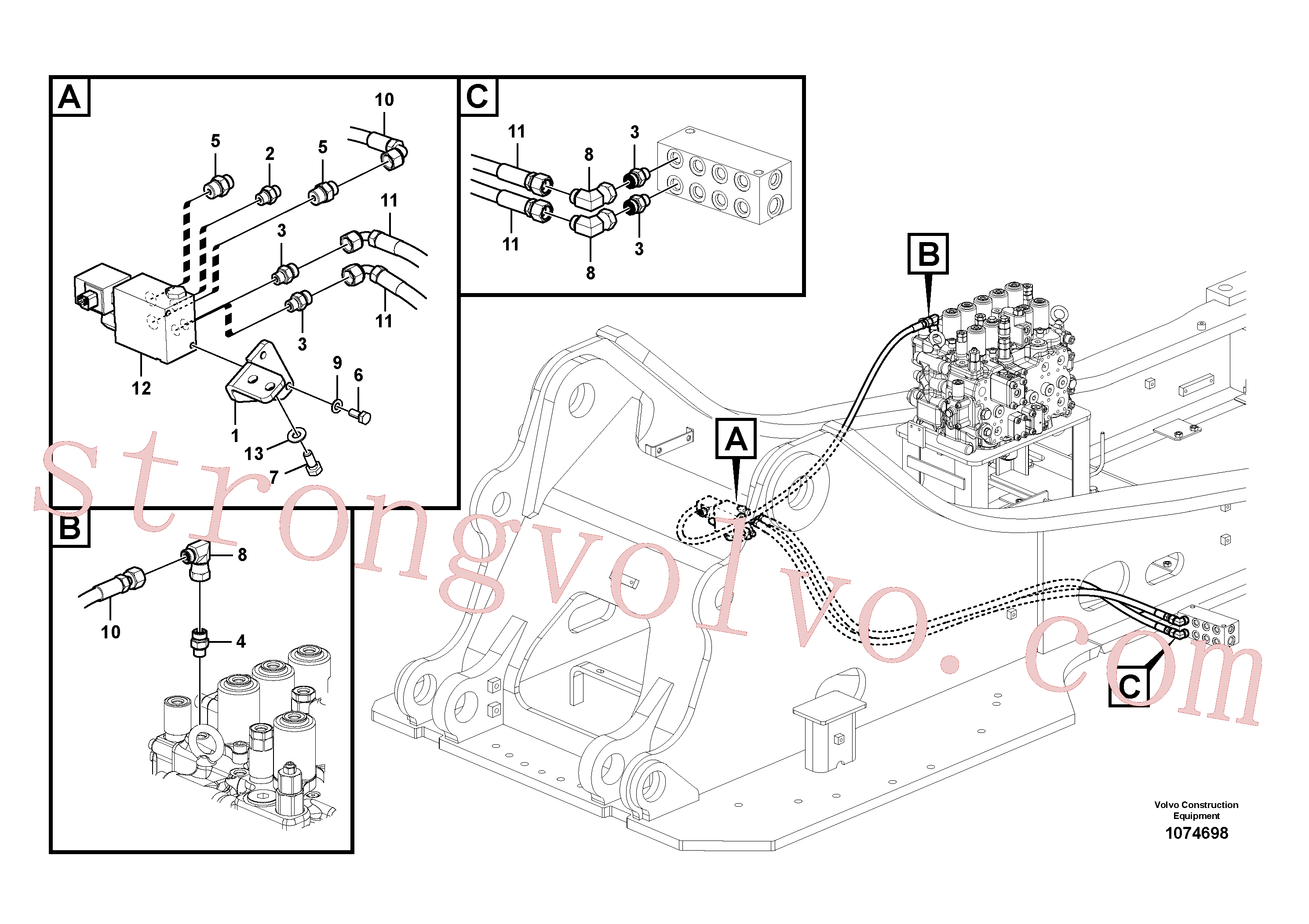 VOE937535 Volvo Hidráulica de serviço, encaixe rápido na estrutura superior(1074698 Montagem)