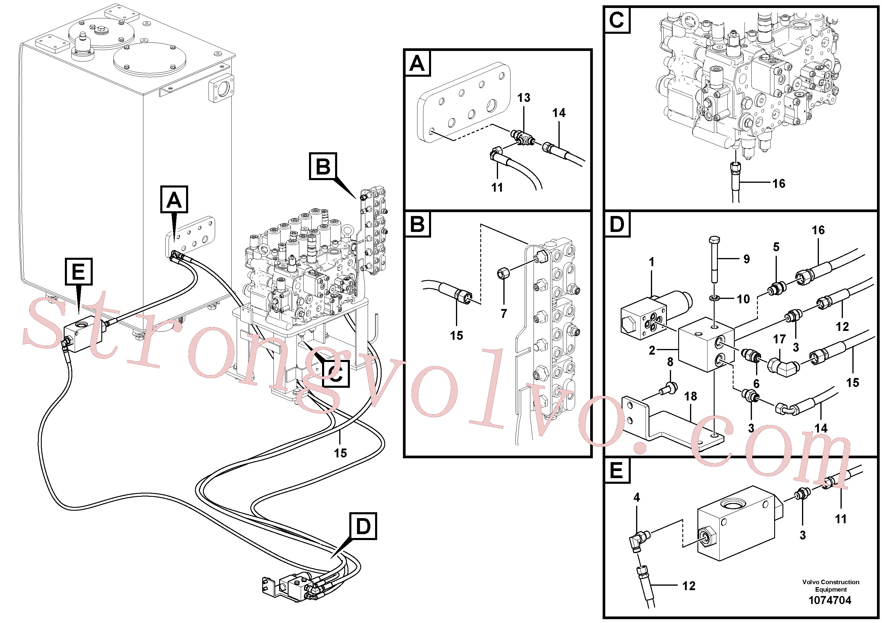 VOE15103830 Volvo Sistema servomotor, válvula de comando para válvula solenóide(1074704 Montagem)