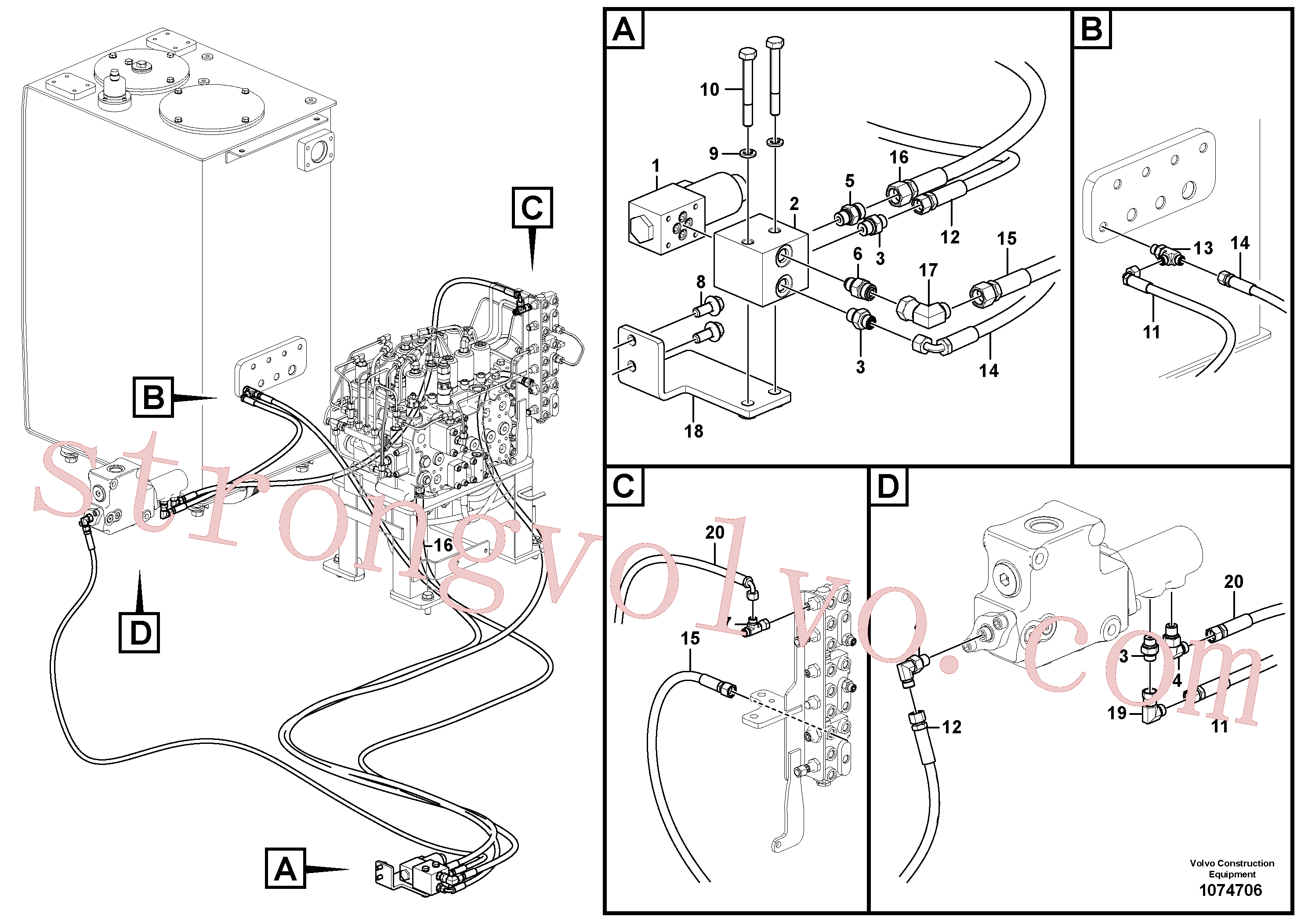 VOE15103830 Volvo Sistema servomotor, válvula de comando para válvula solenóide(1074706 Montagem)