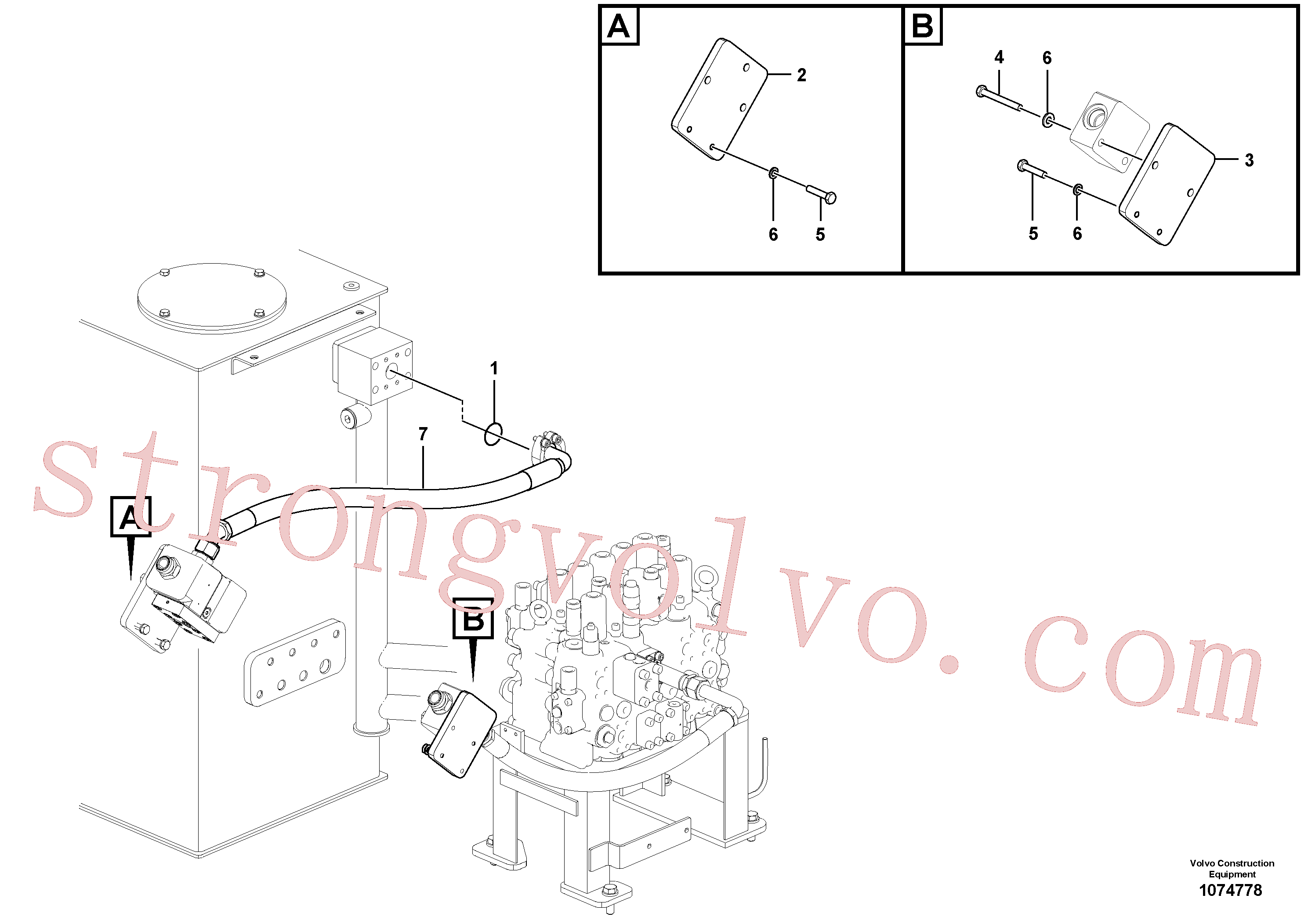 VOE991638 Volvo Hidráulica de serviço, martelo e cortador para topo(1074778 Montagem)