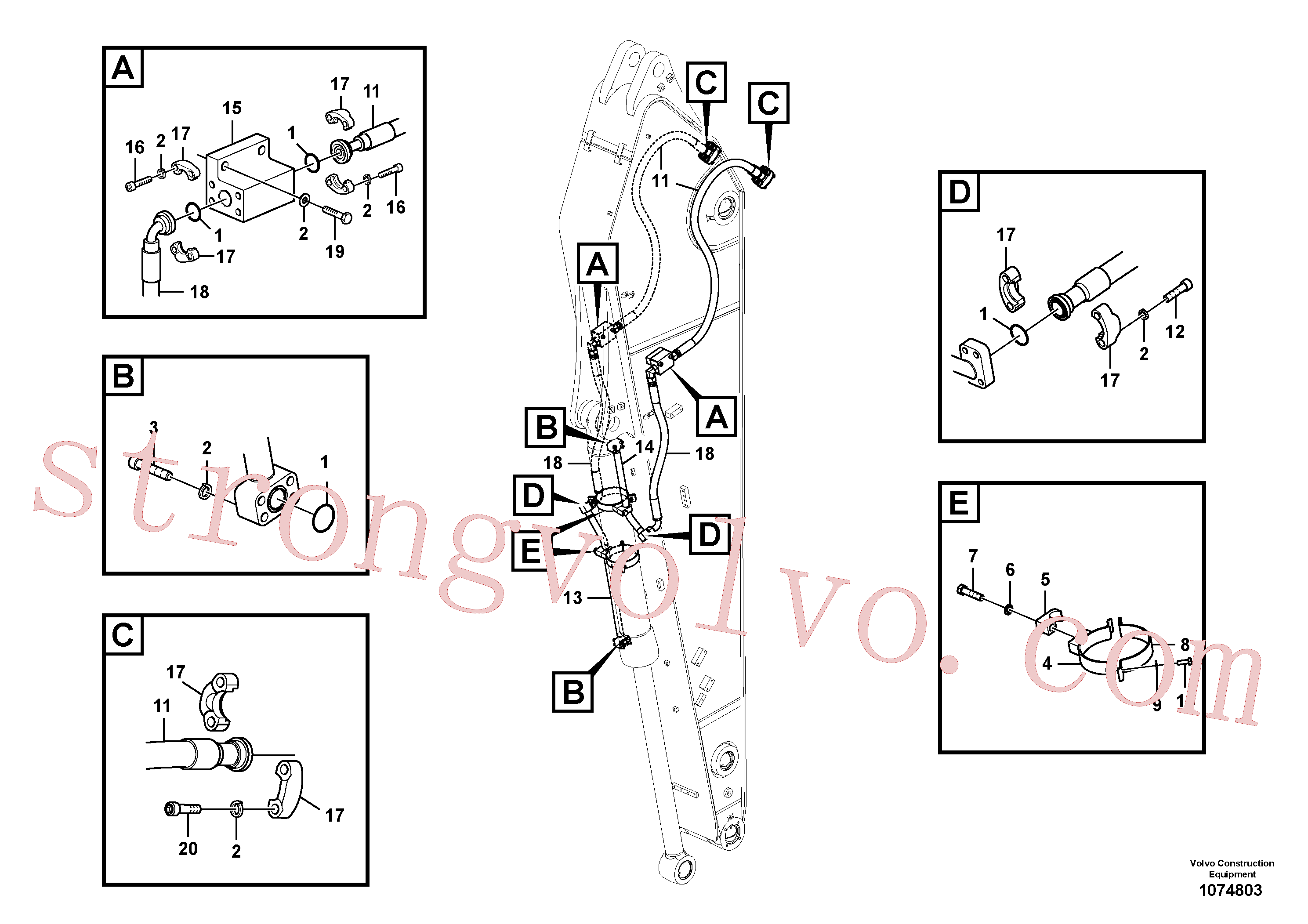 VOE14643500 Volvo Hidráulica de serviço, cilindro do balde no braço de afundamento(1074803 Montagem)