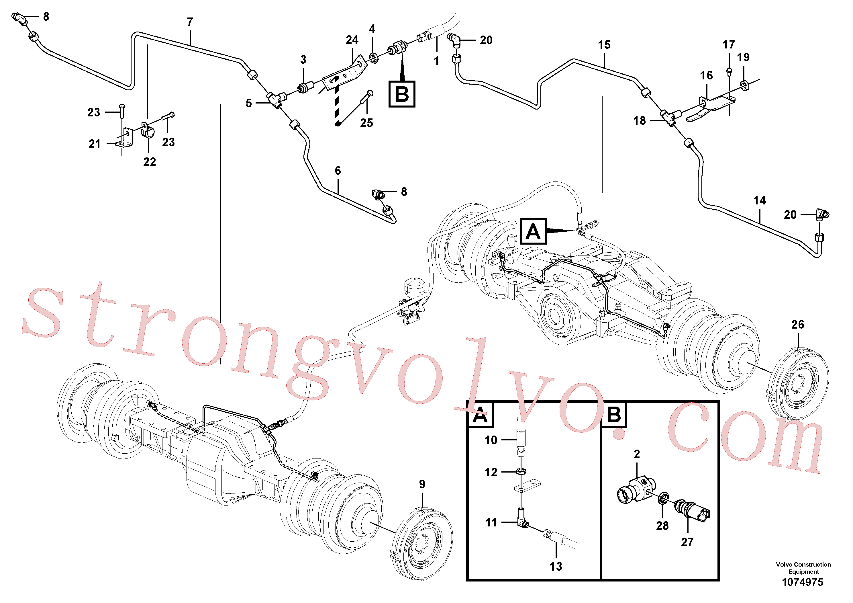 PJ4725002 Volvo Tubos de travão, eixos dianteiro e traseiro(1074975 Montagem)