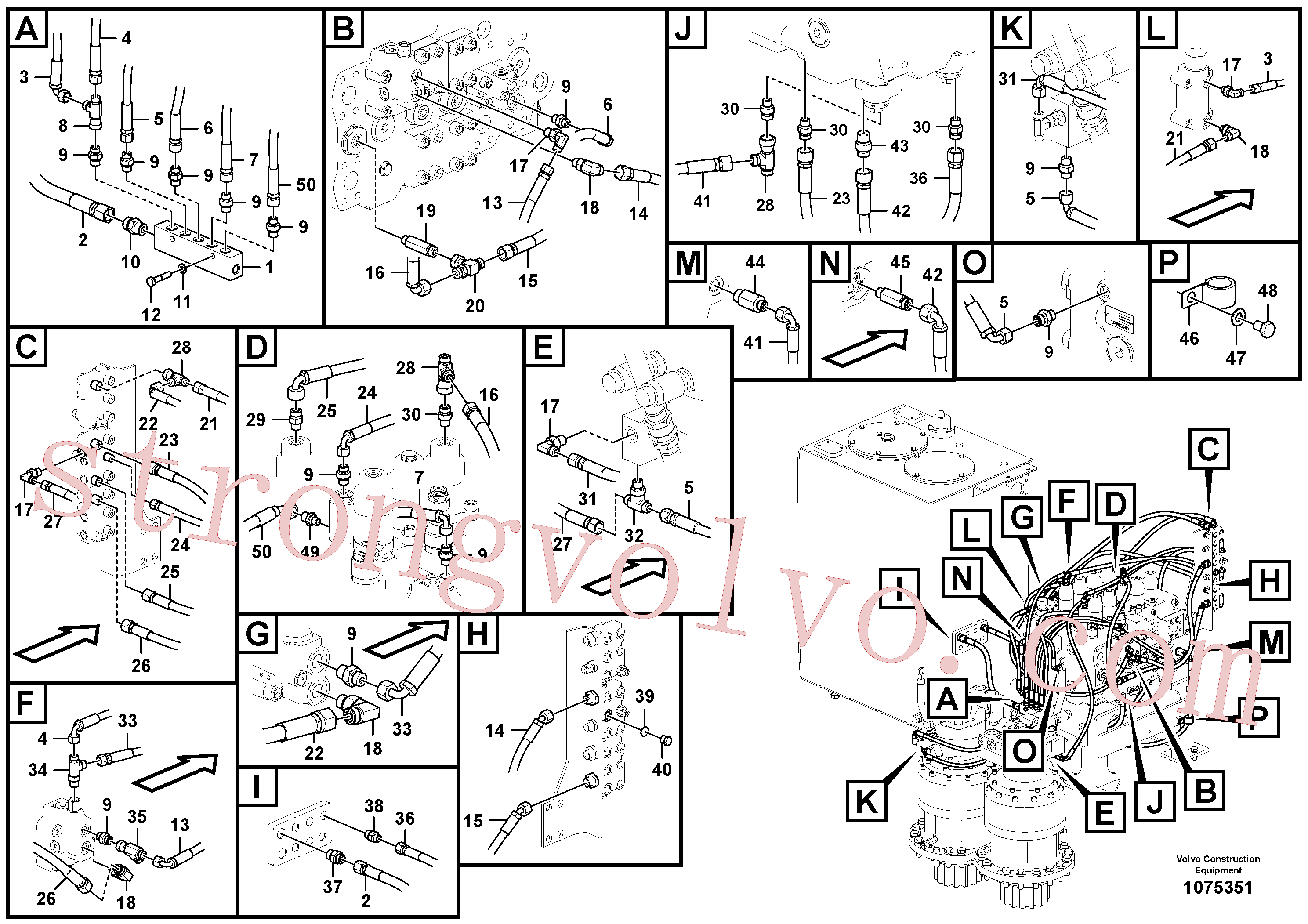 VOE17210955 Volvo Sistema servomotor, tubagem da válvula de comando(1075351 Montagem)