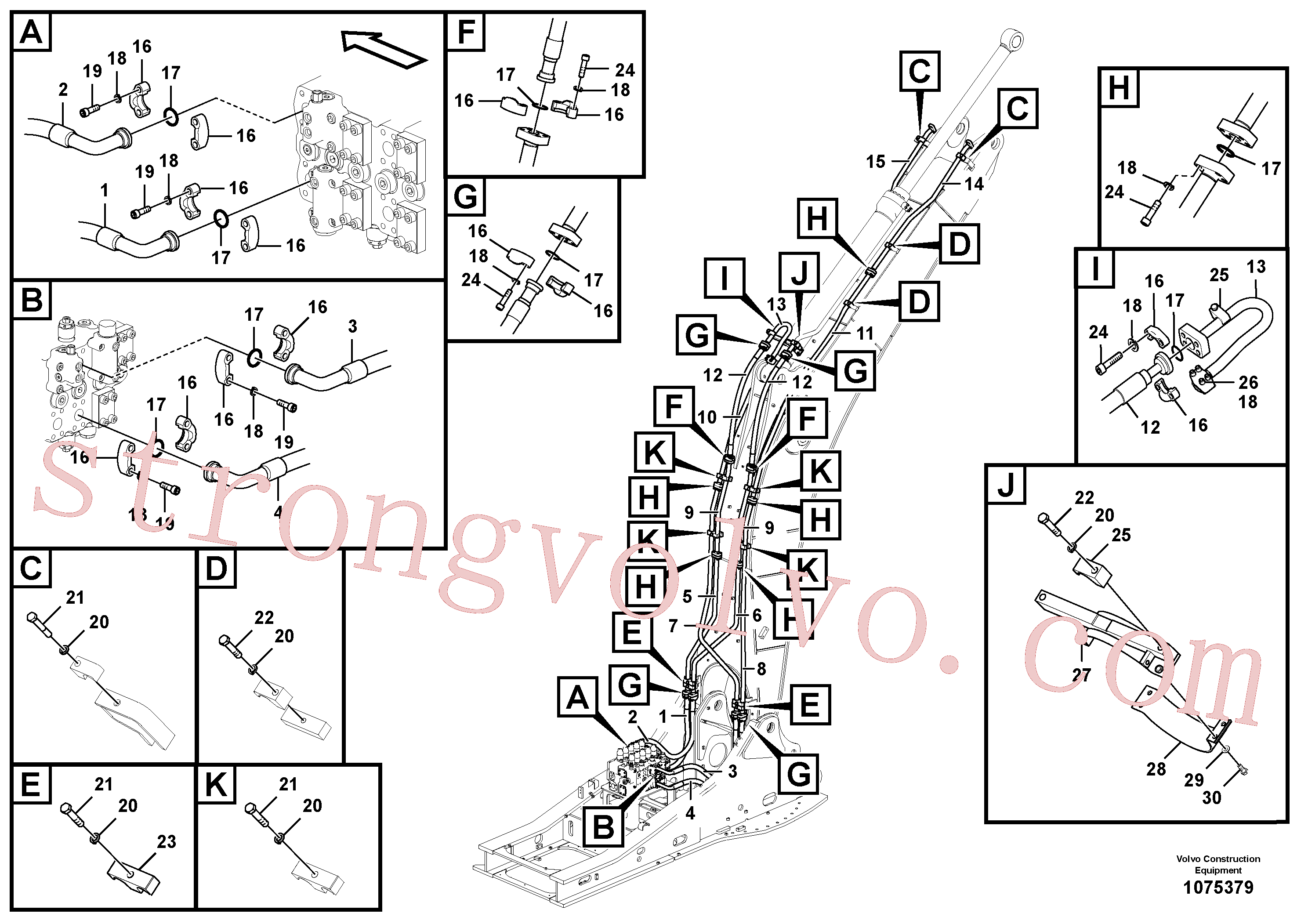 VOE14651130 Volvo Hidráulica de serviço, cilindro do braço de afundamento na lança.(1075379 Montagem)