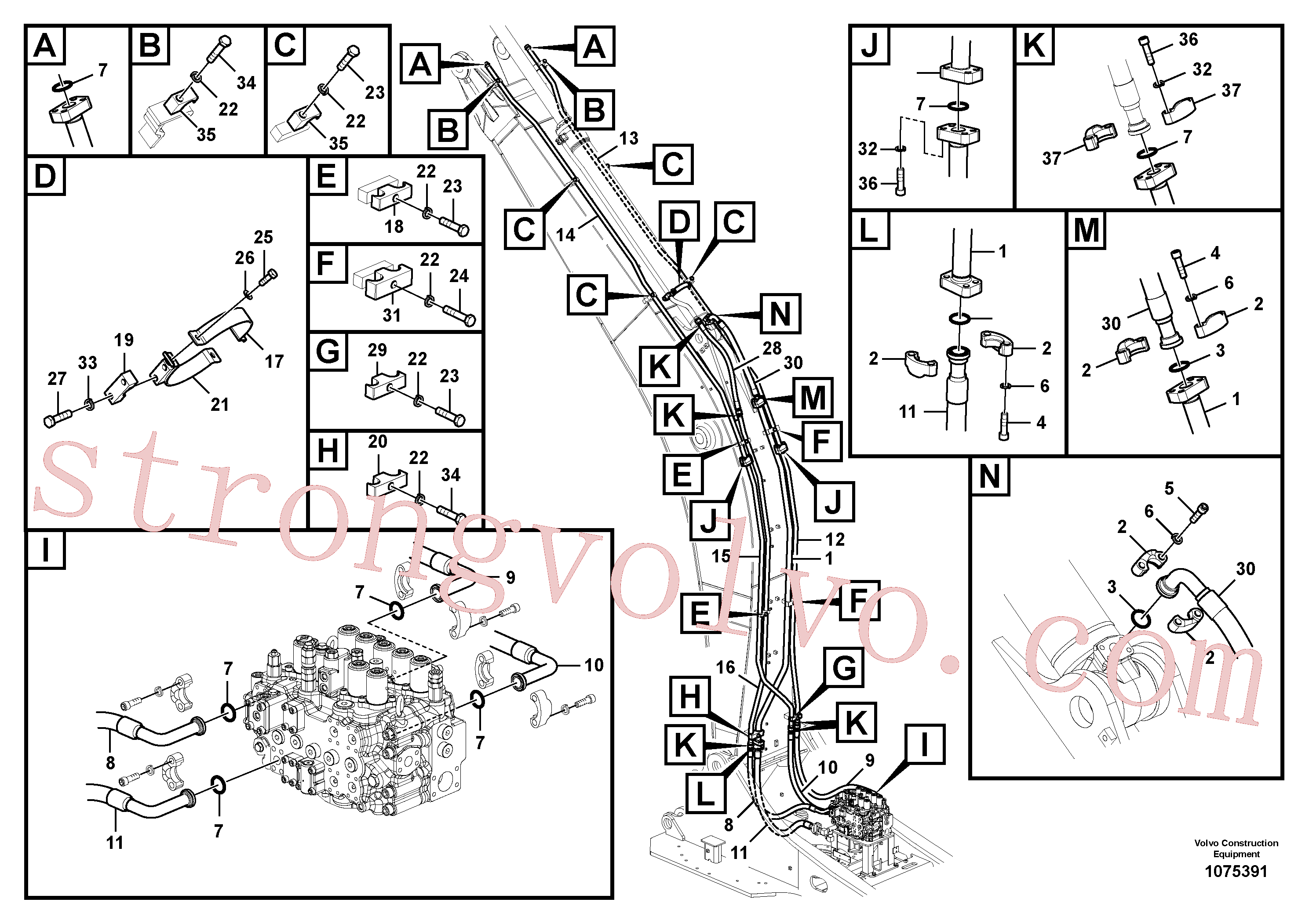 VOE14659146 Volvo Hidráulica de serviço, cilindro do braço de afundamento na lança.(1075391 Montagem)