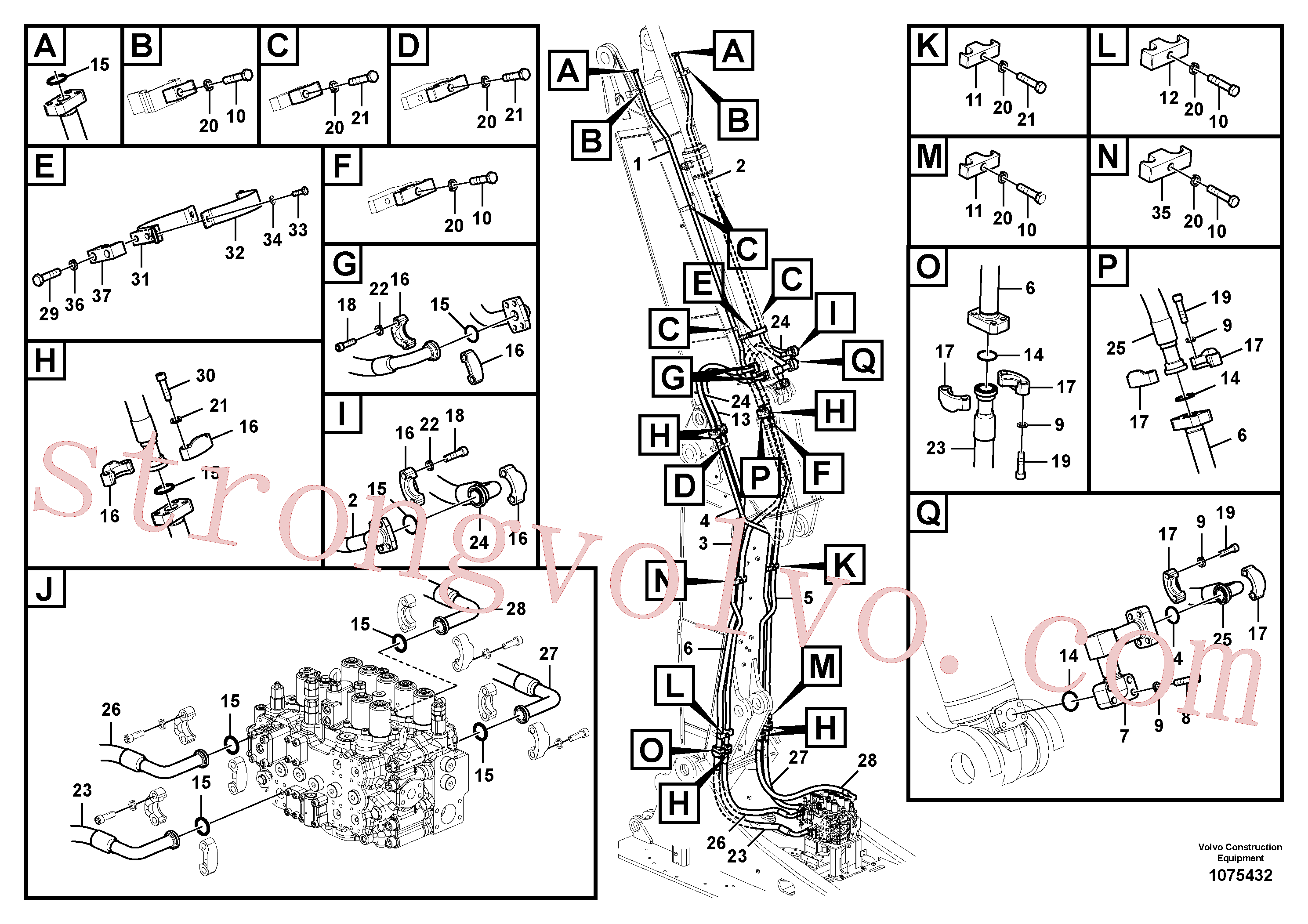 VOE14882159 Volvo Hidráulica de serviço, cilindro do braço de afundamento na lança ajustável(1075432 Montagem)