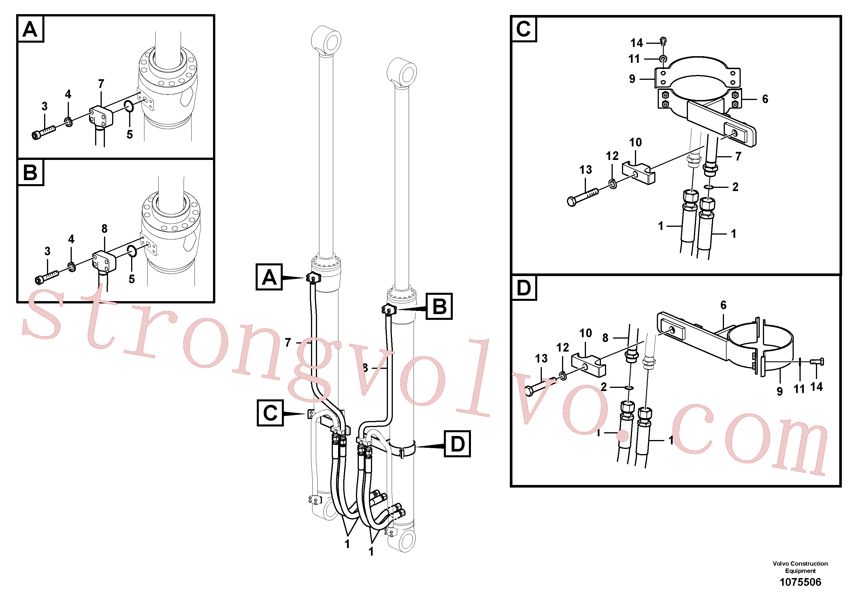 VOE14881243 Volvo Hidráulica de serviço, cilindro da lança(1075506 Montagem)