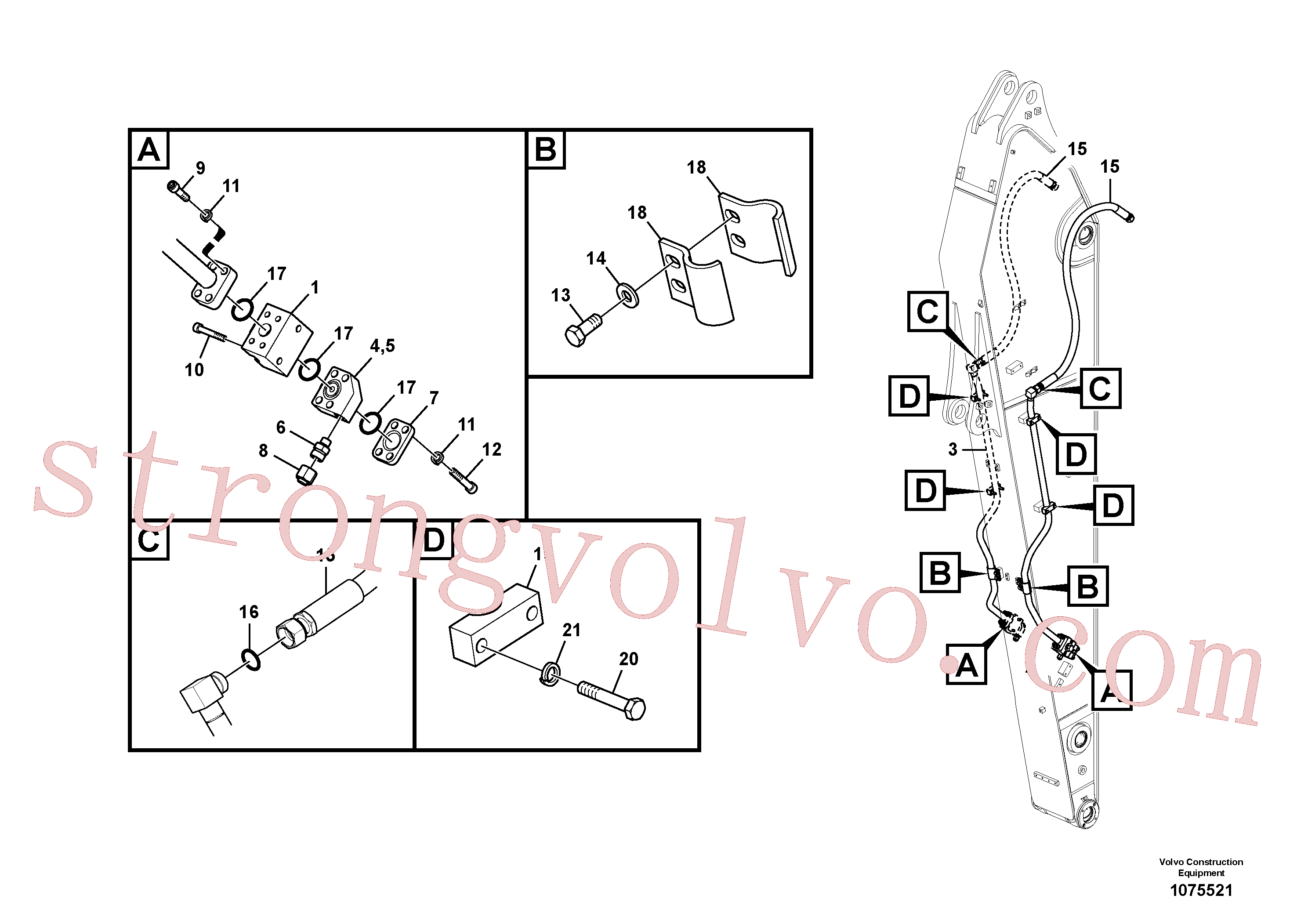 VOE937482 Volvo Hidráulica de serviço, martelo e cortador para braço de afundamento(1075521 Montagem)