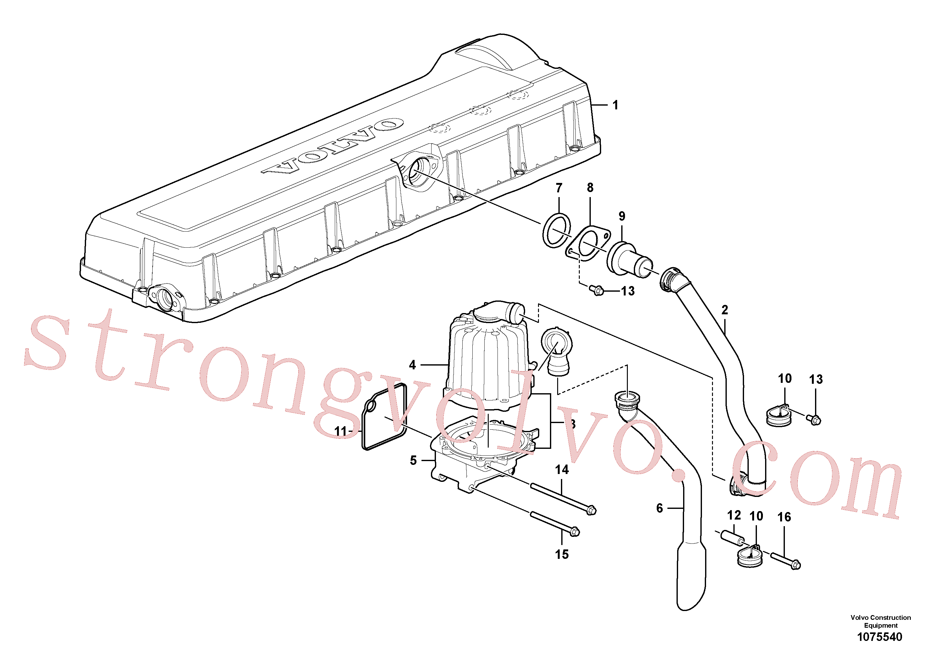 VOE994386 Volvo Ventilação do cárter(1075540 Montagem)