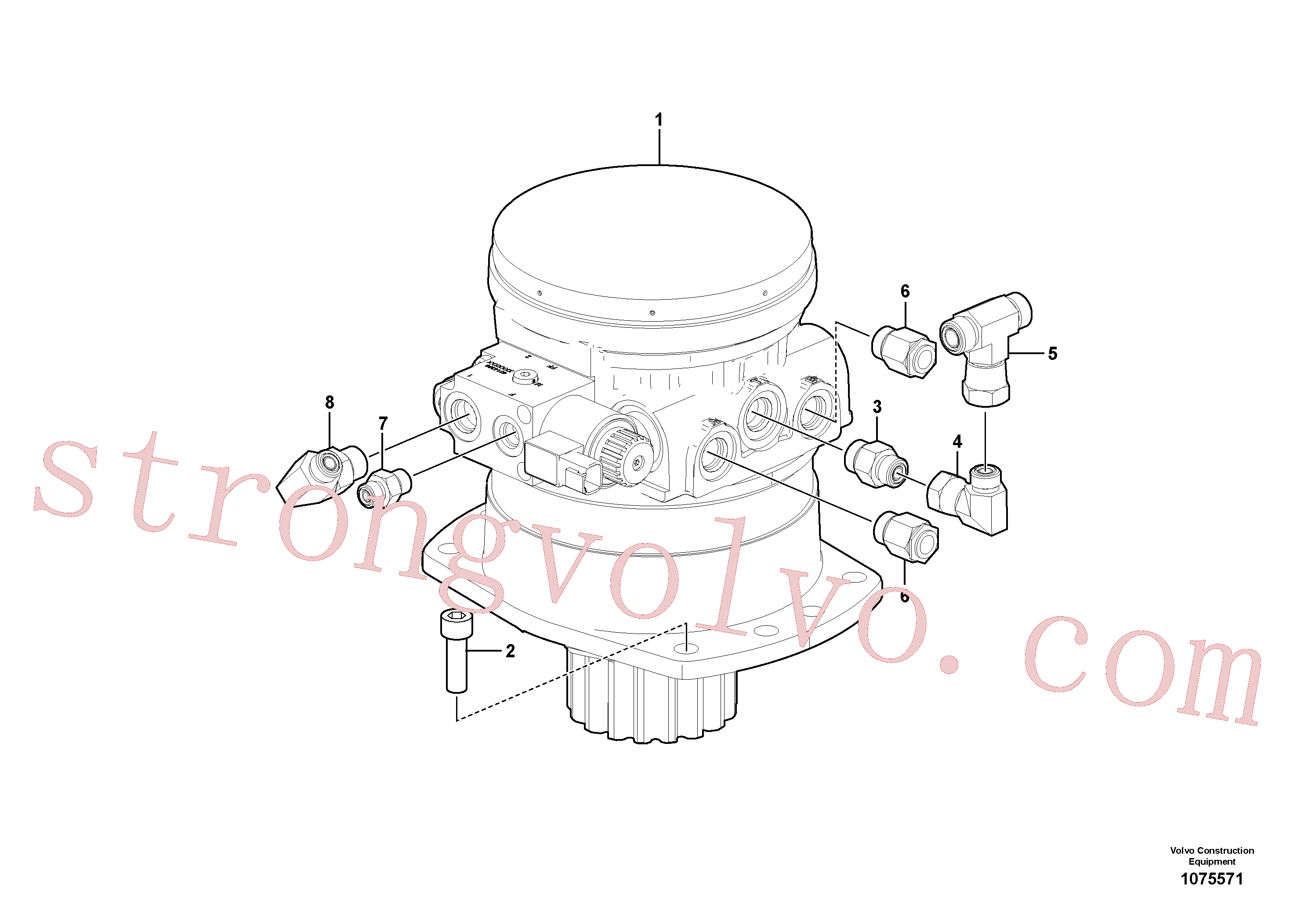 VOE15664022 Volvo Motor de rotação com peças de montagem(1075571 Montagem)