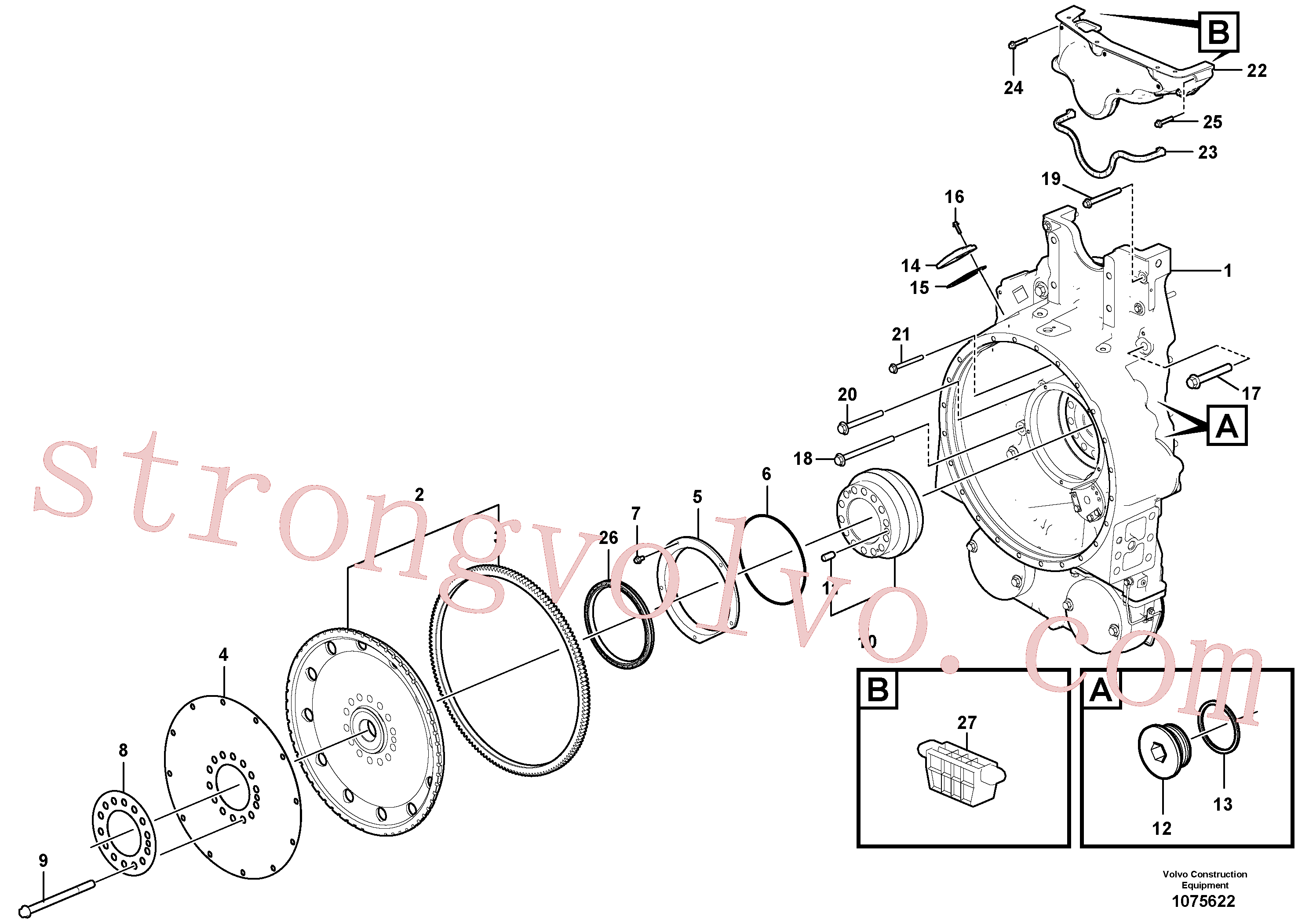 VOE1543896 Volvo Alojamento do volante do motor(1075622 Montagem)