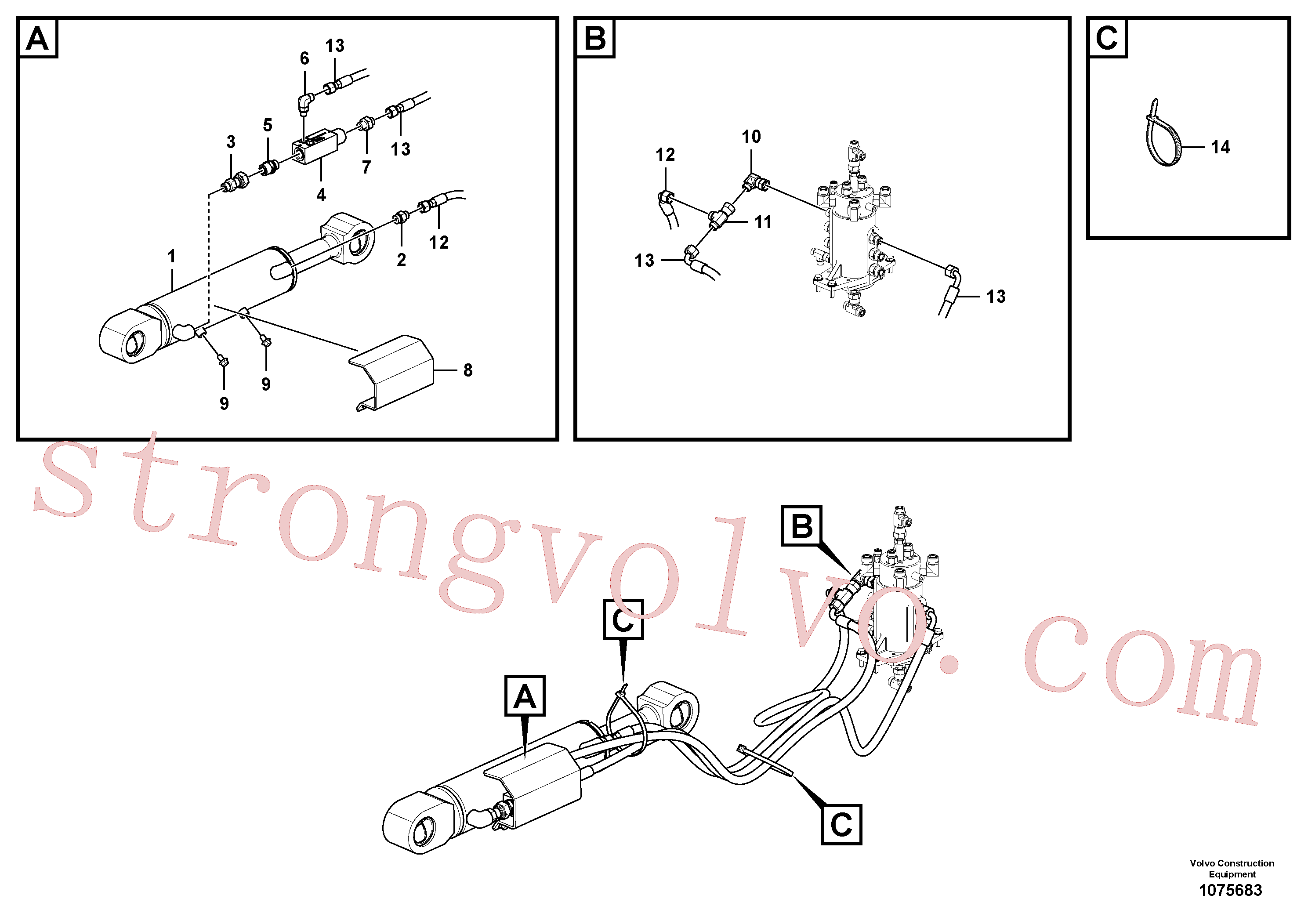 VOE11807333 Volvo Circuito hidráulico (estrutura inferior)(1075683 Montagem)
