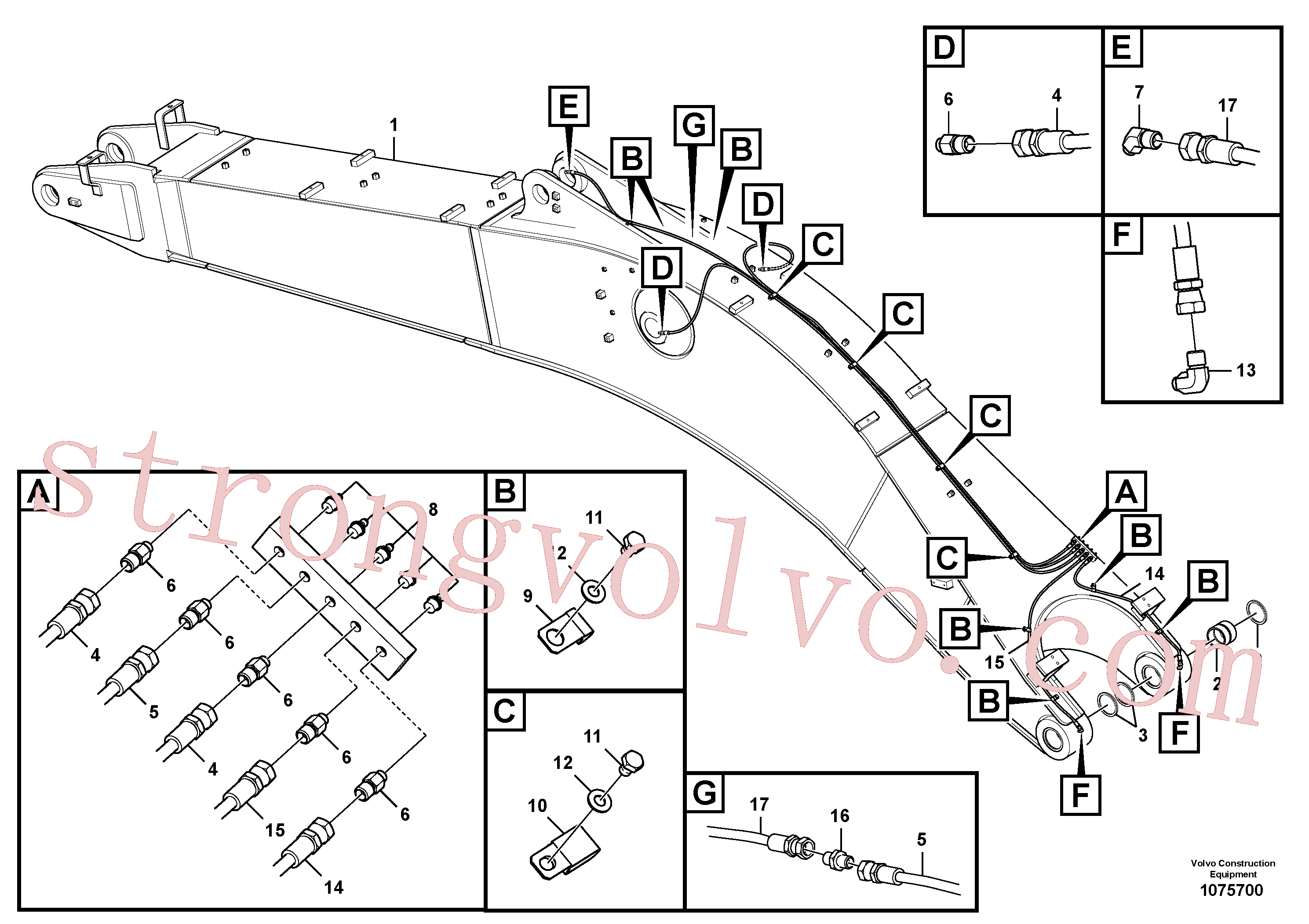 VOE14880662 Volvo Tubagem de lubrificação com massa e lança, longo alcance(1075700 Montagem)