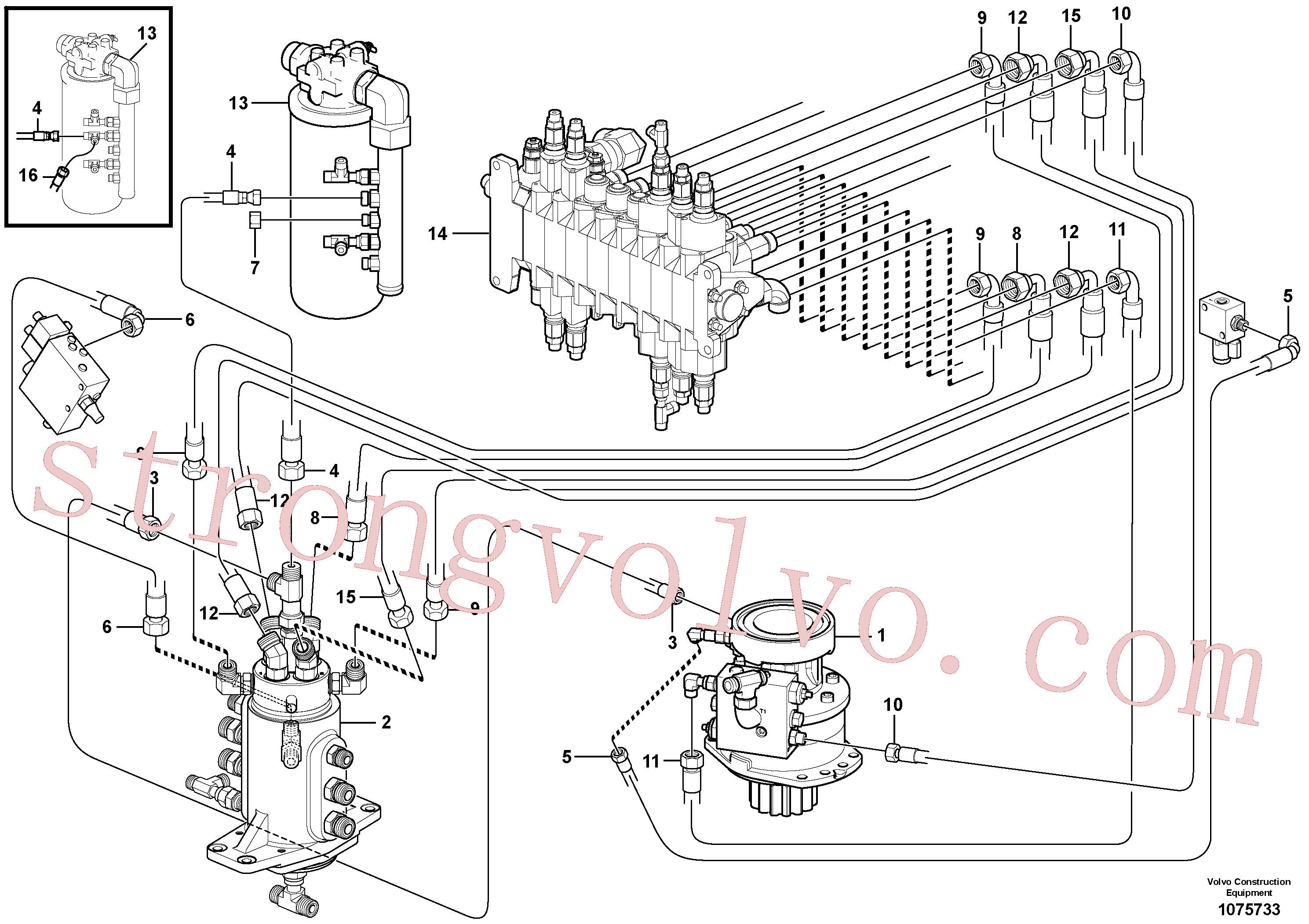 VOE937115 Volvo Circuito hidráulico (plataforma/válvula de equilíbrio/cilindro de desvio)(1075733 Montagem)