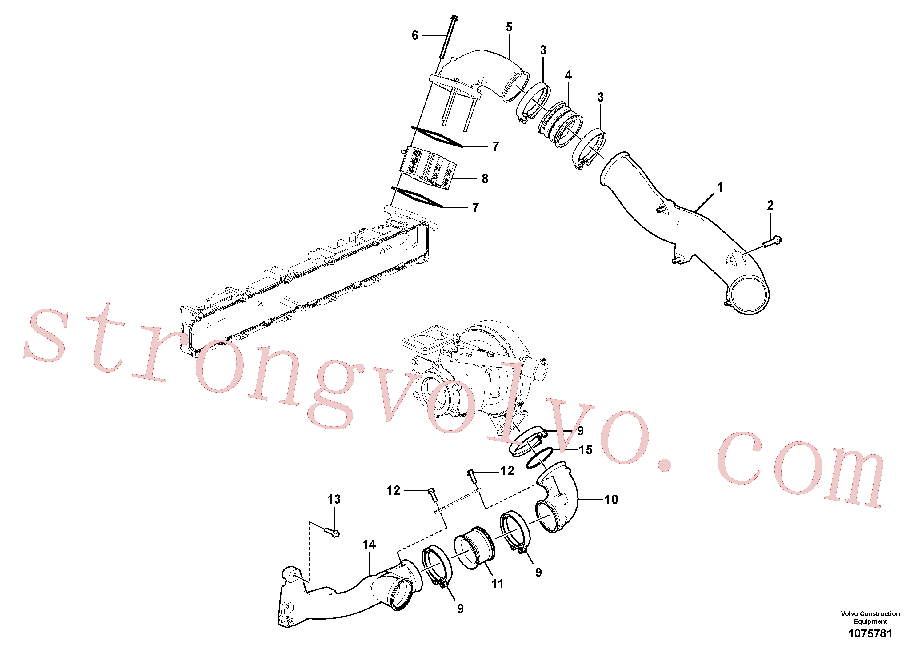 VOE990861 Volvo Arrefecedor de ar comprimido, tubagem(1075781 Montagem)