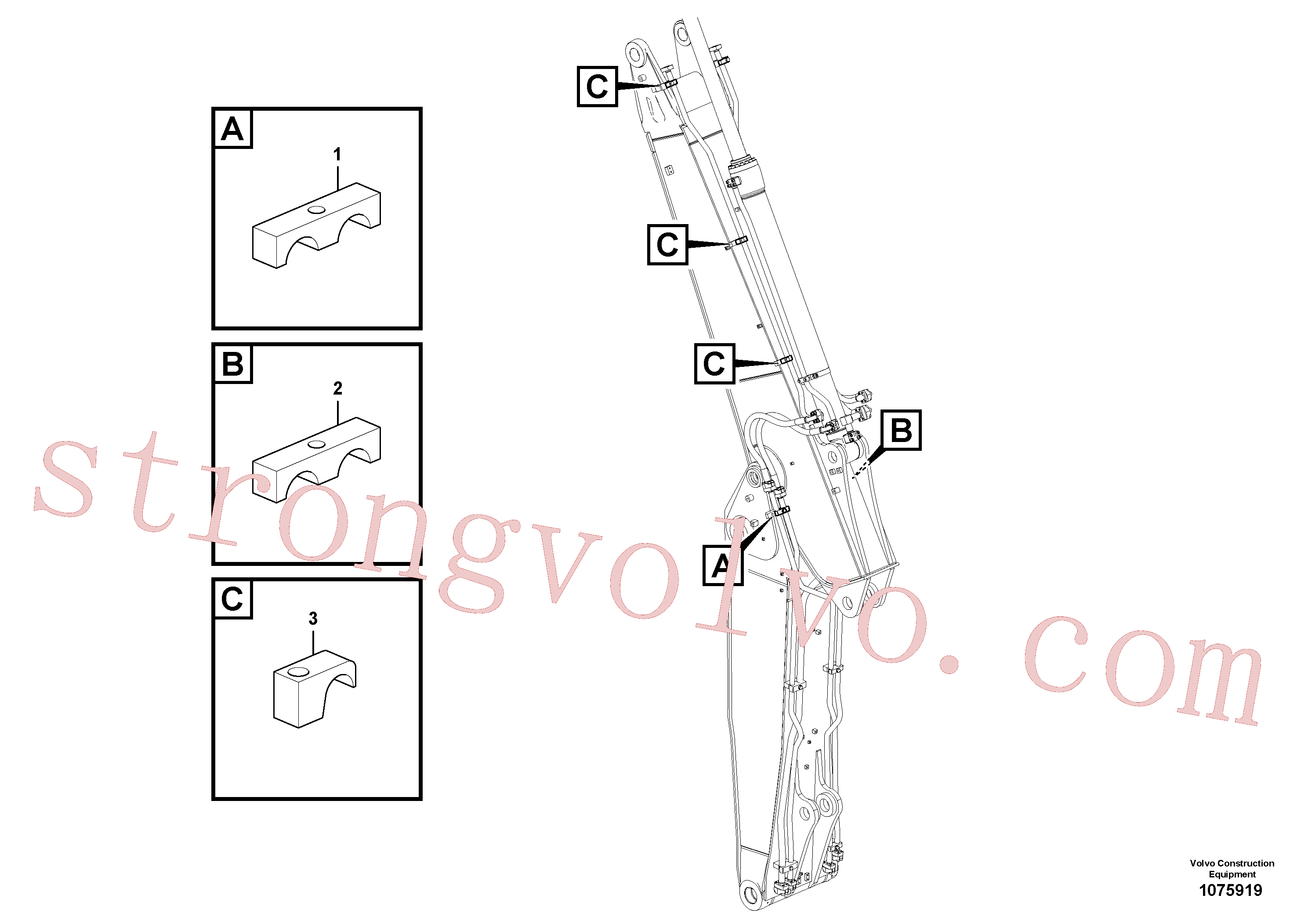 VOE14882180 Volvo Hidráulica de serviço, cilindro do braço de afundamento na lança ajustável(1075919 Montagem)