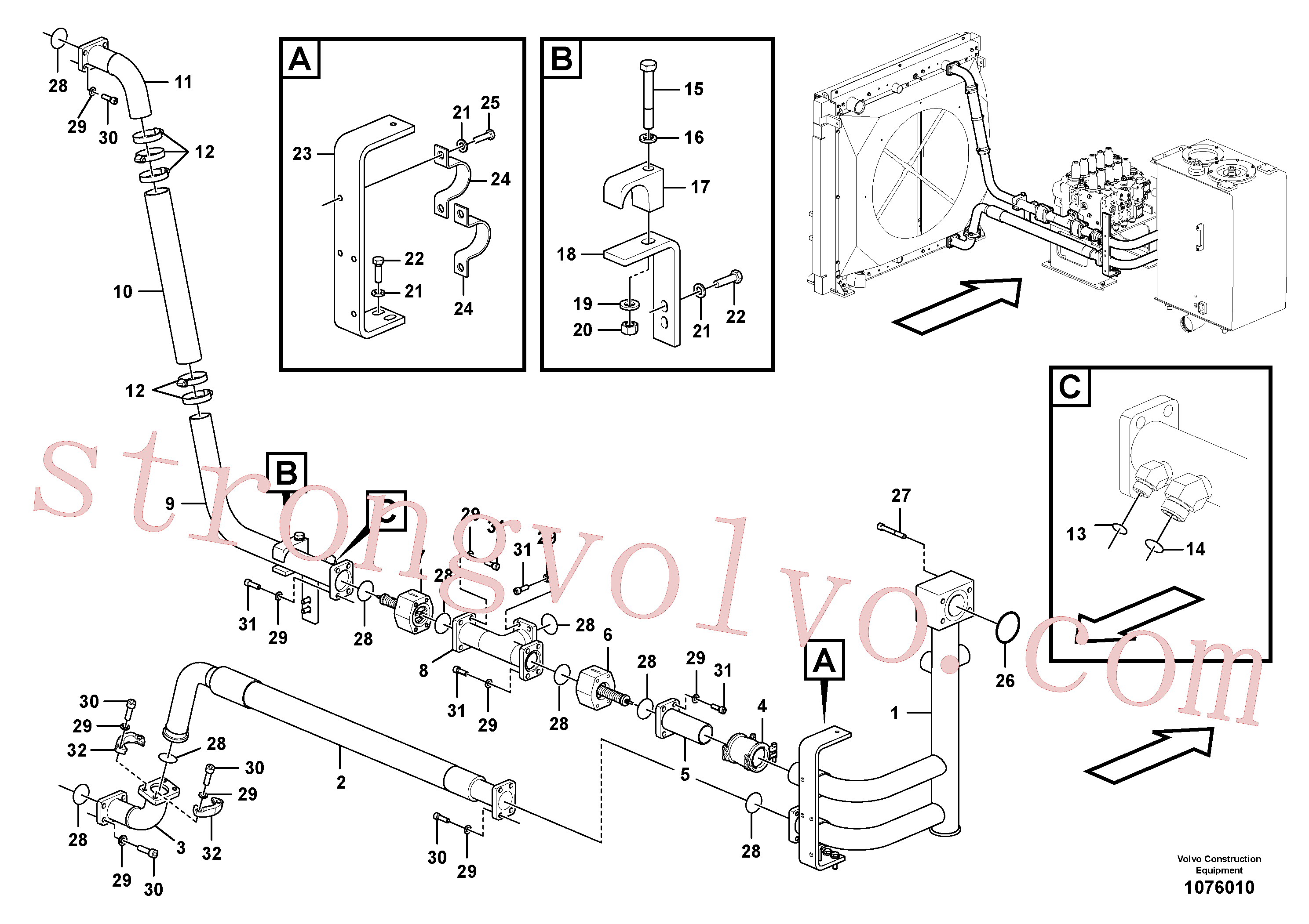 VOE14883592 Volvo Sistema hidráulico, tanque hidráulico para o refrigerador de óleo hidráulico(1076010 Montagem)