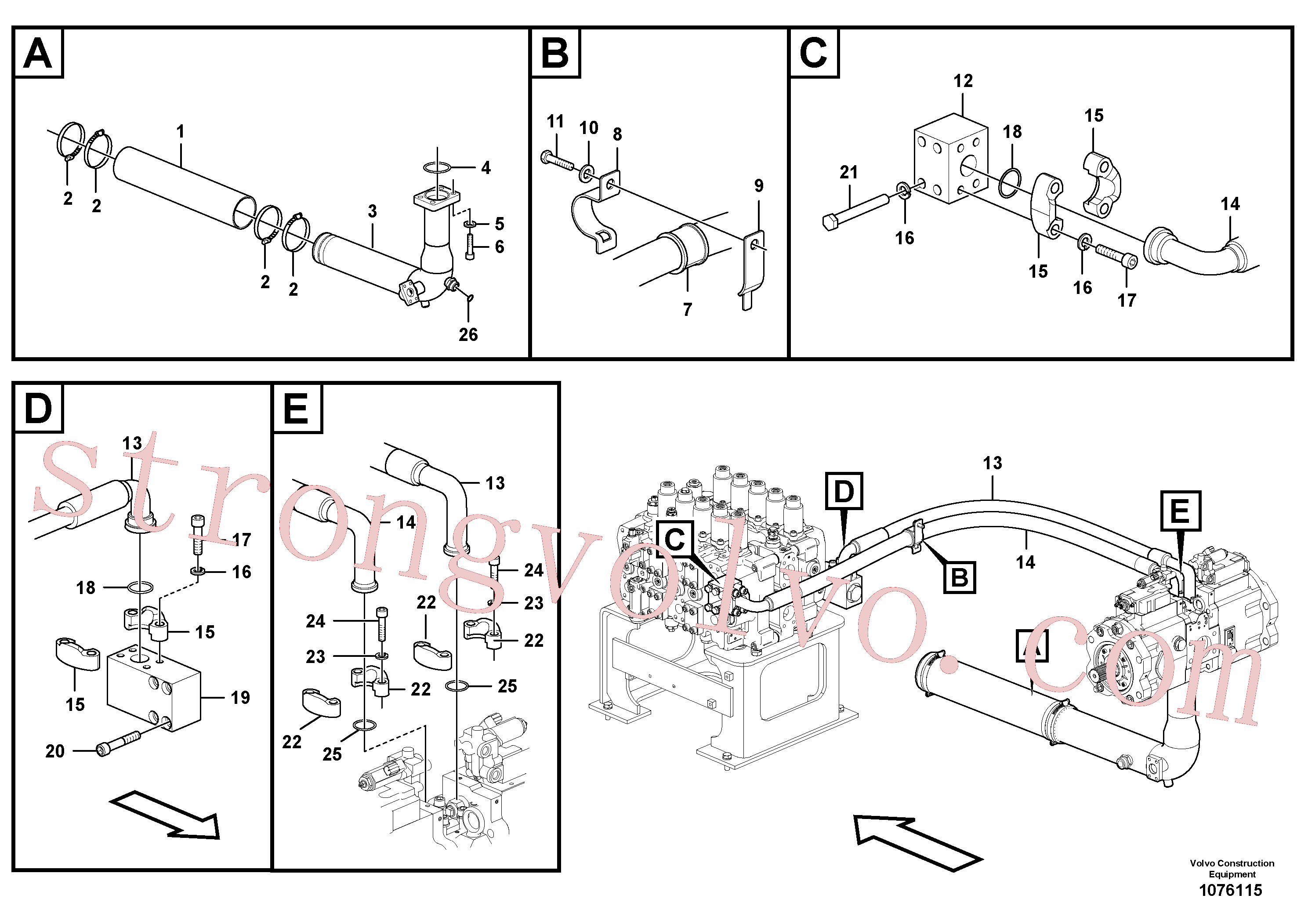SA9011-21419 Volvo Sistema hidráulico, tanque hidráulico para a bomba hidráulica(1076115 Montagem)