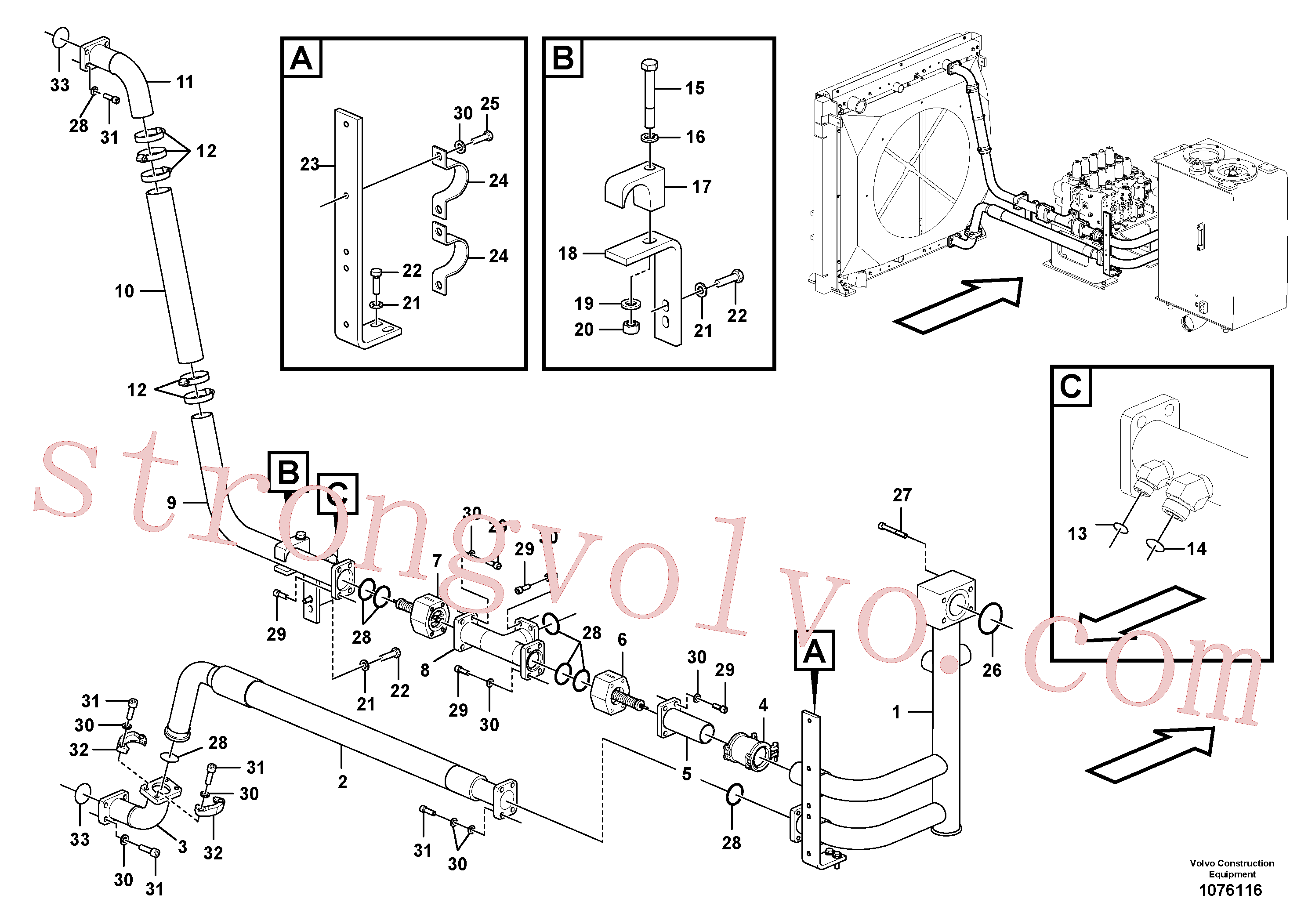 VOE14883592 Volvo Sistema hidráulico, tanque hidráulico para o refrigerador de óleo hidráulico(1076116 Montagem)
