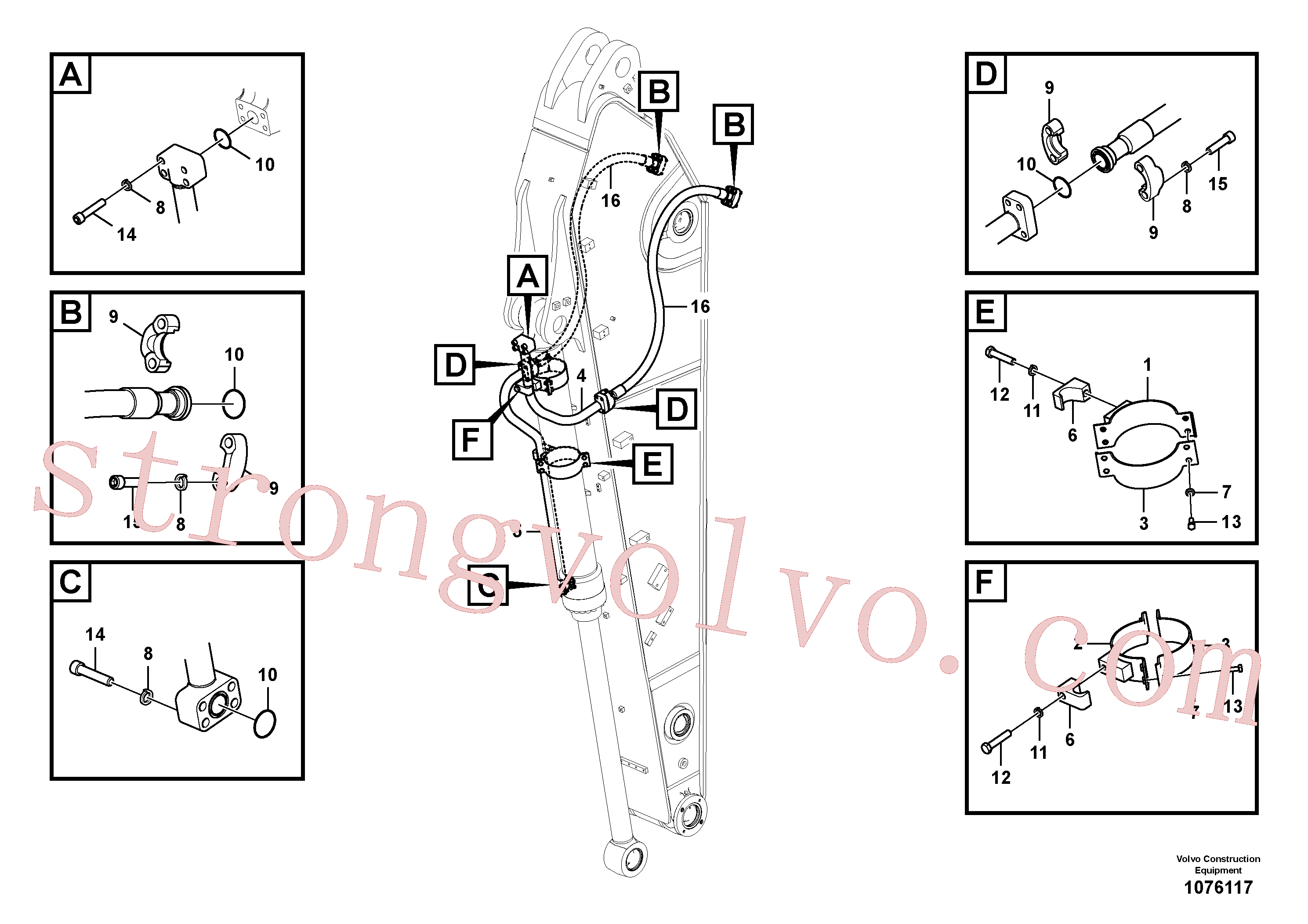 SA9495-17654 Volvo Hidráulica de serviço, cilindro do balde no braço de afundamento(1076117 Montagem)