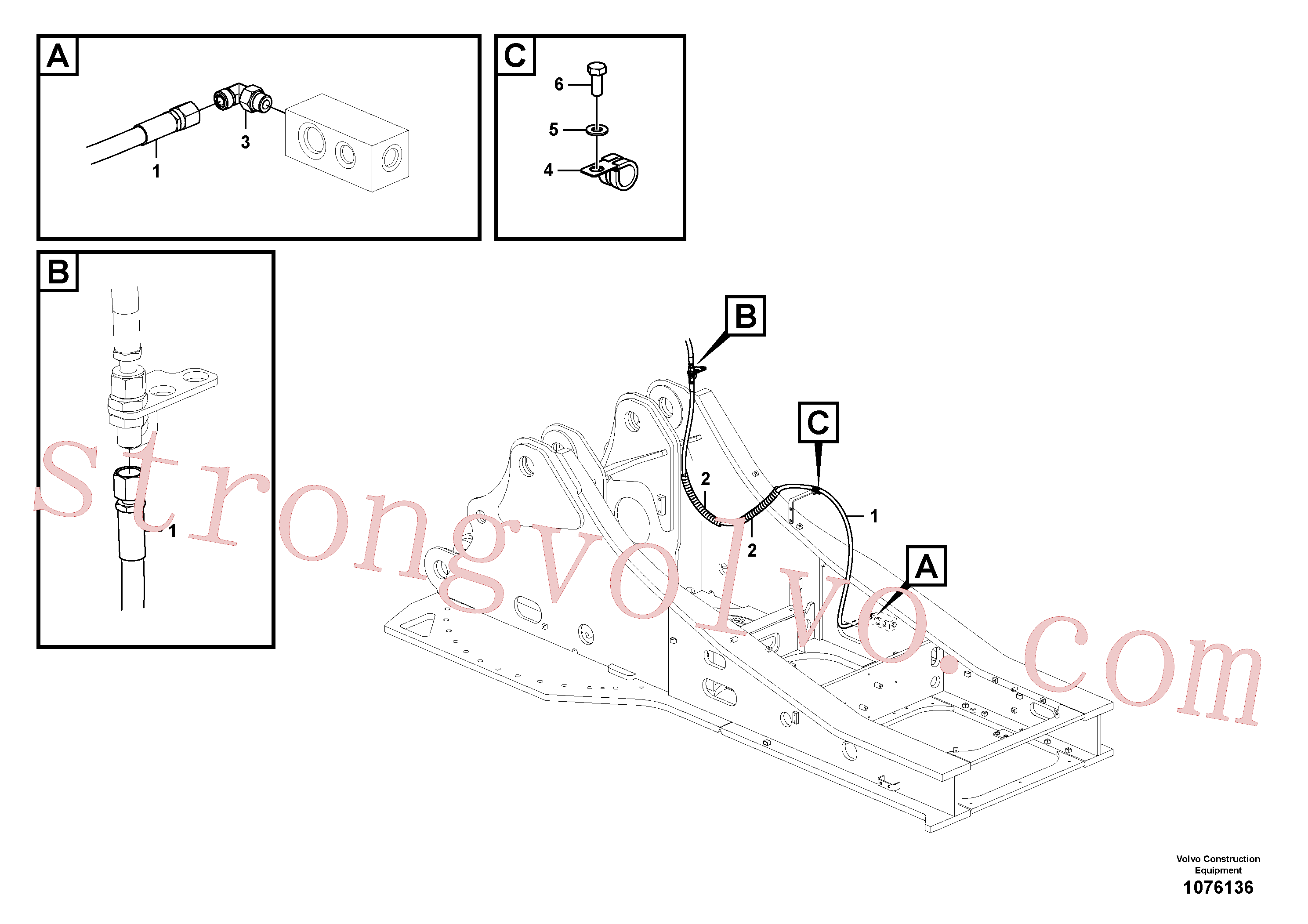 VOE14541262 Volvo Hidráulica de serviço, fuga de óleo na estrutura superior(1076136 Montagem)