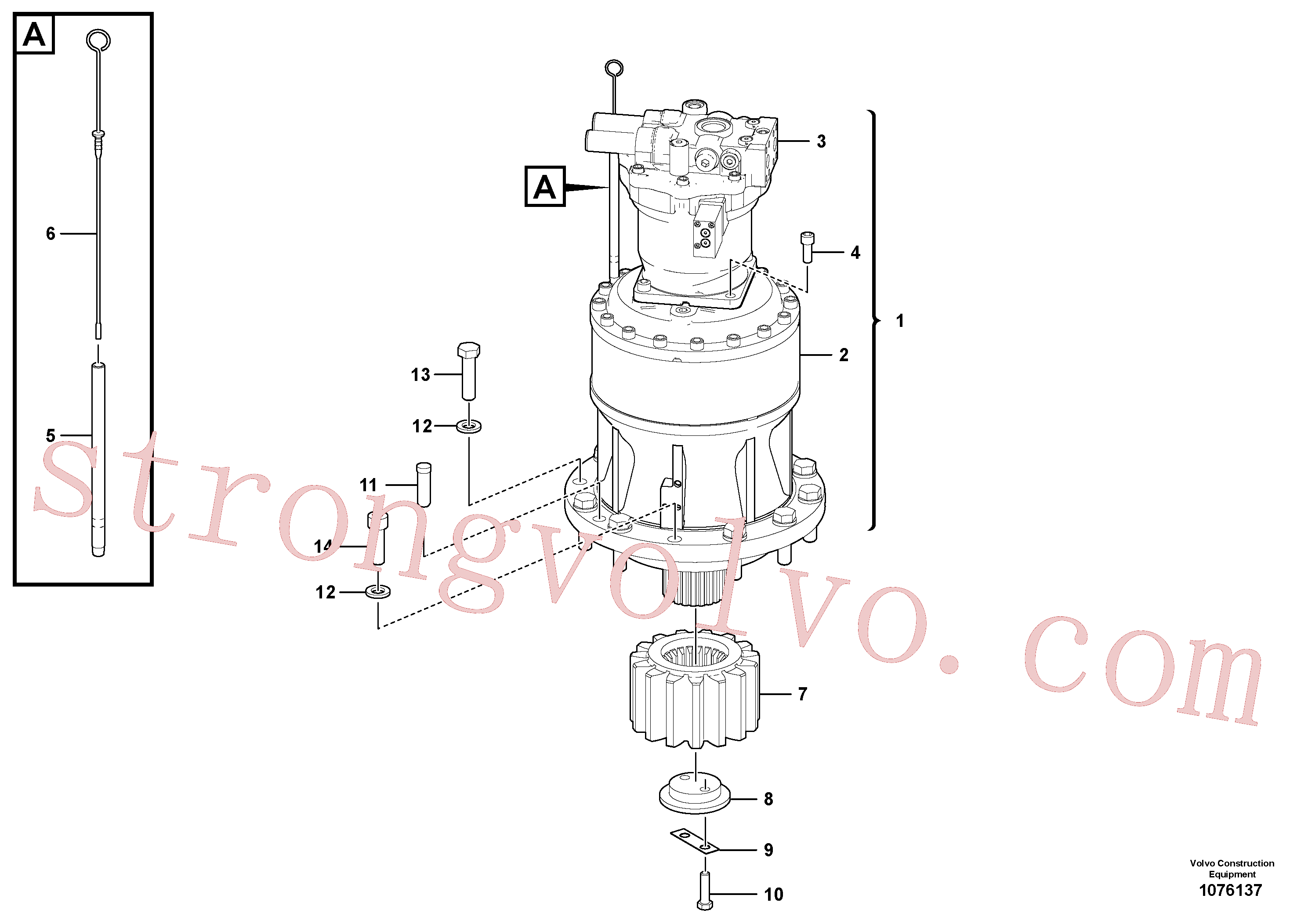 VOE14622005 Volvo Motor de rotação com peças de montagem(1076137 Montagem)