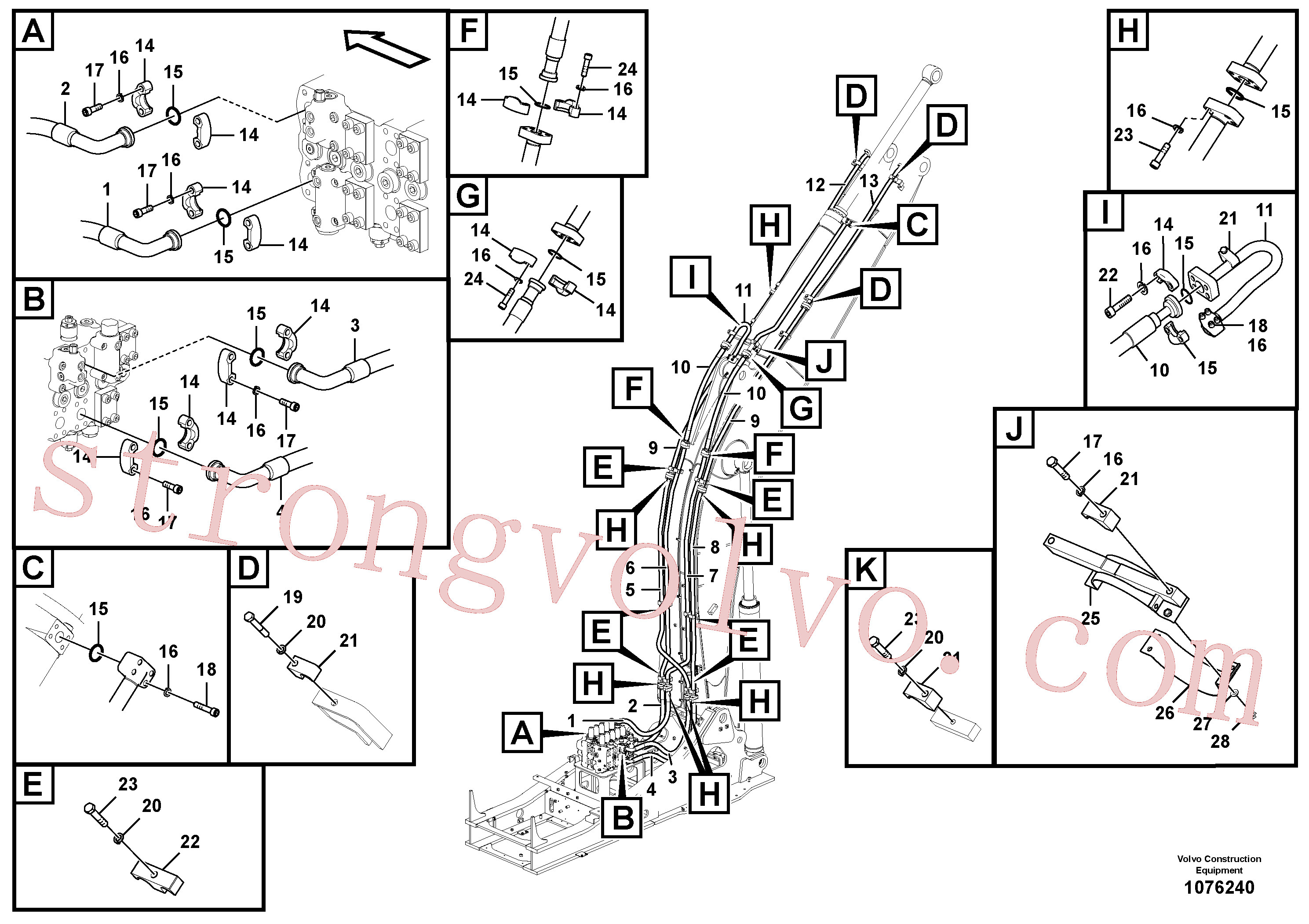 VOE14539924 Volvo Hidráulica de serviço, cilindro do braço de afundamento na lança.(1076240 Montagem)