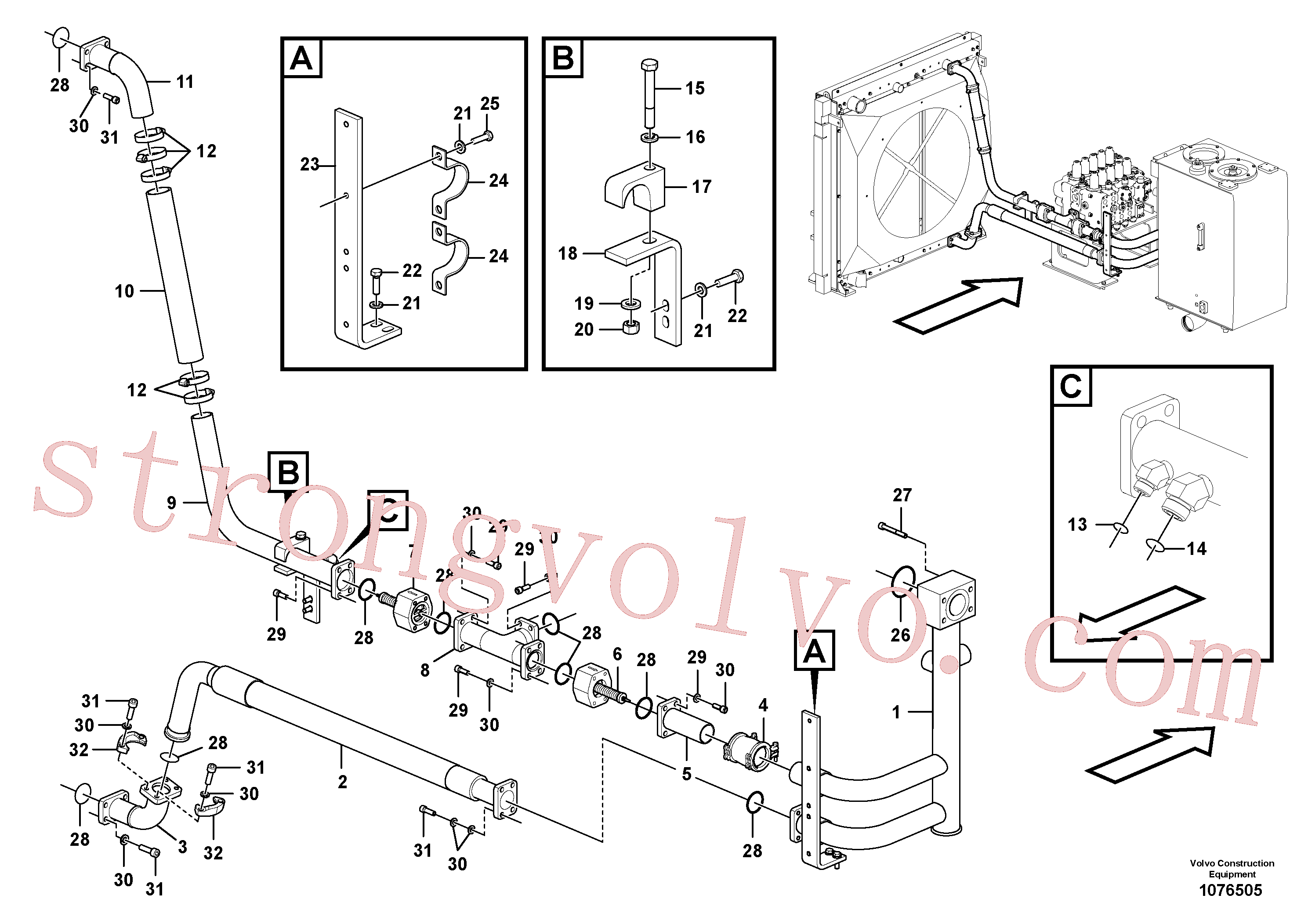 VOE14883592 Volvo Sistema hidráulico, tanque hidráulico para o refrigerador de óleo hidráulico(1076505 Montagem)